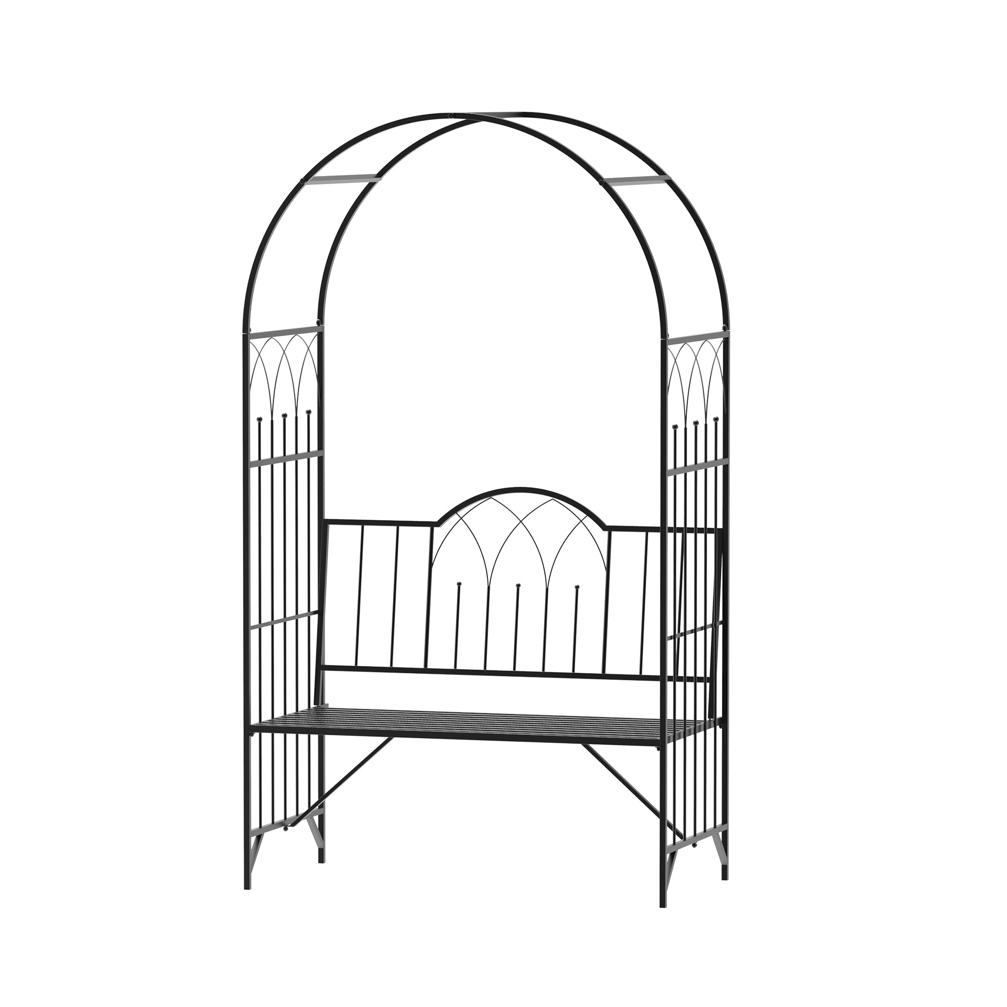 Garden Metal Arch Bench with Rose Trellis Pergola 2-Seater Arbour - Black