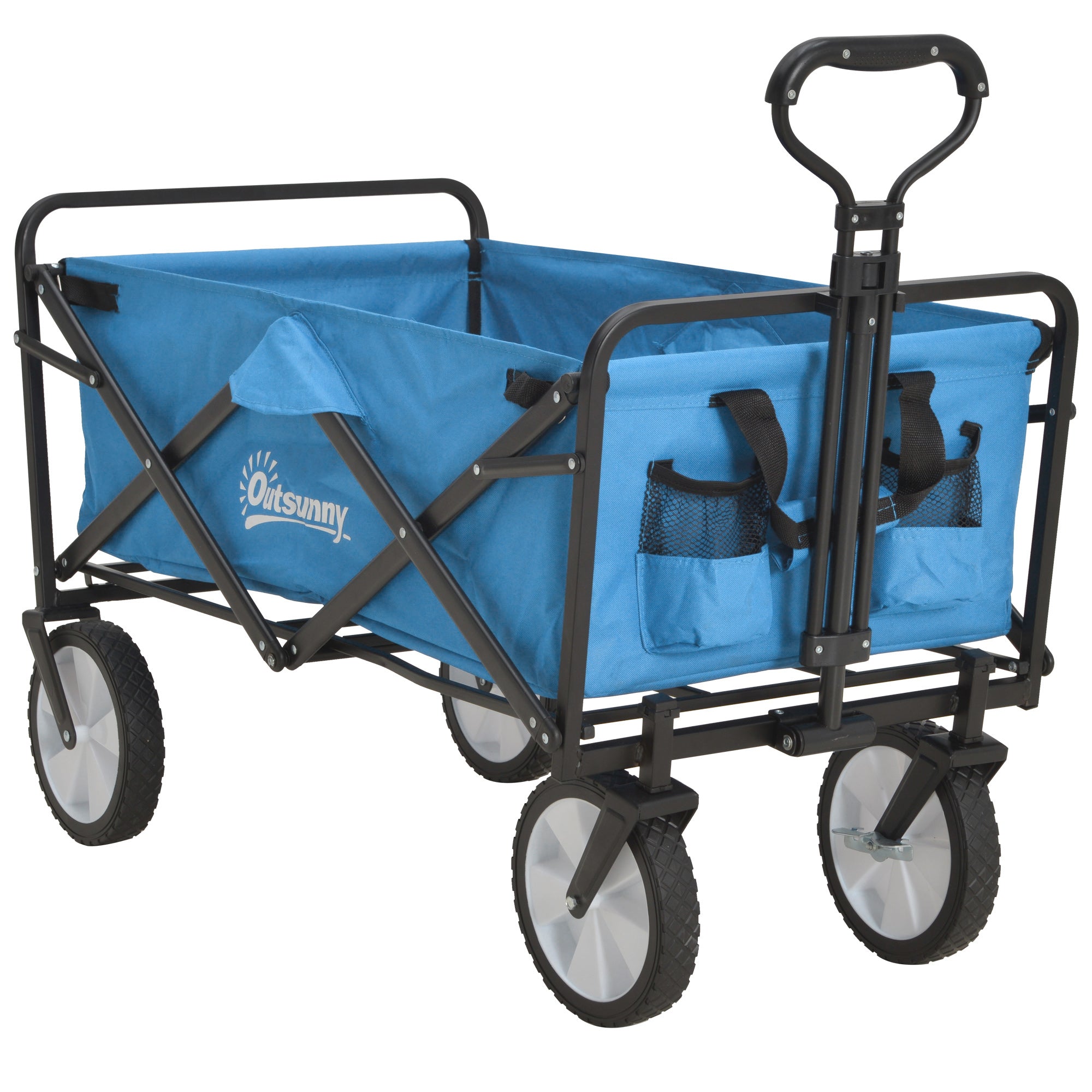 Folding Garden Trolley Cart with Steel Frame and Telescopic Handle - Blue