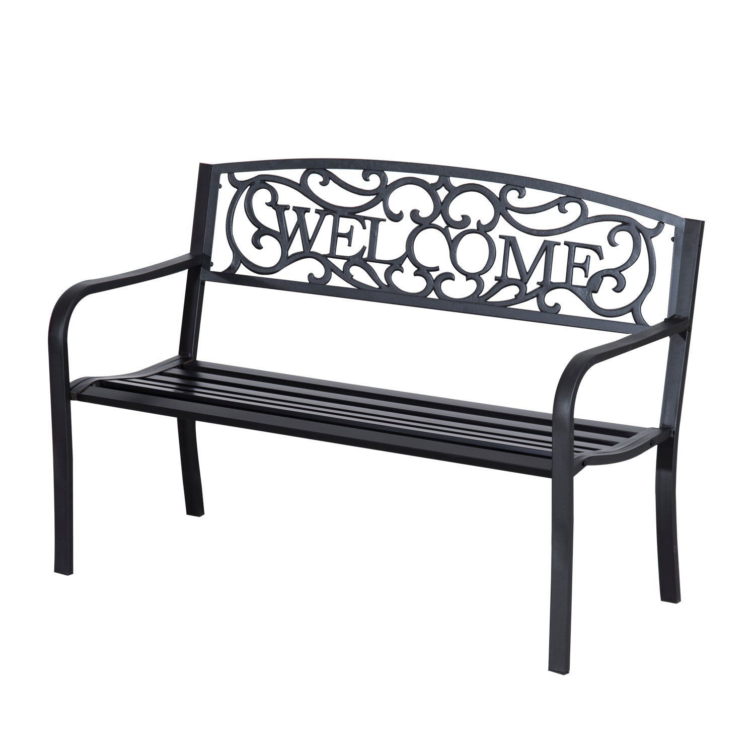 2 Seater Metal Garden Bench Patio Porch Chair - Black