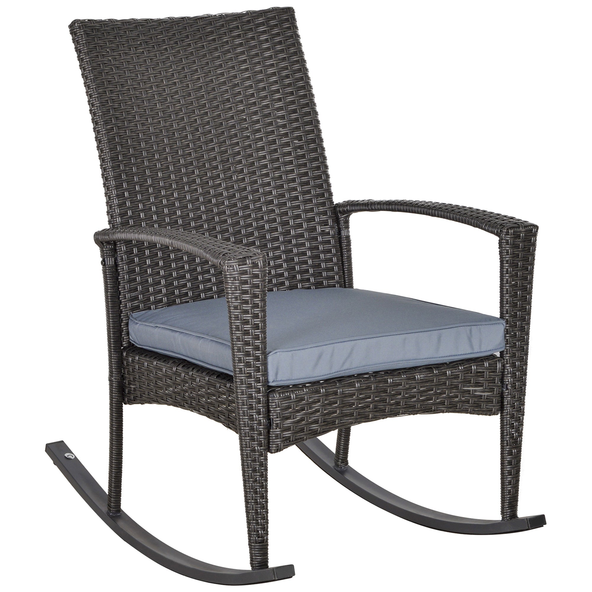 PE Rattan Outdoor Garden Rocking Chair with Cushion - Grey