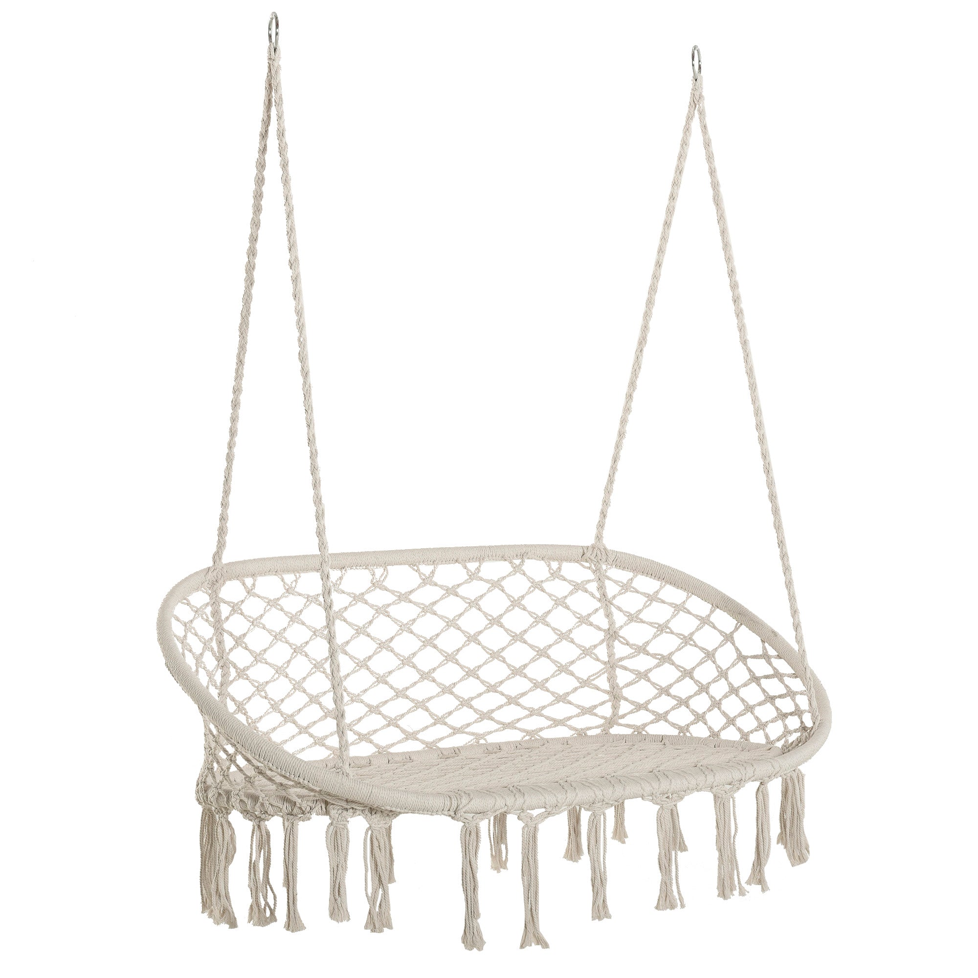 Large Hanging Hammock Chair Cotton Rope Porch Swing with Metal Frame - Cream White