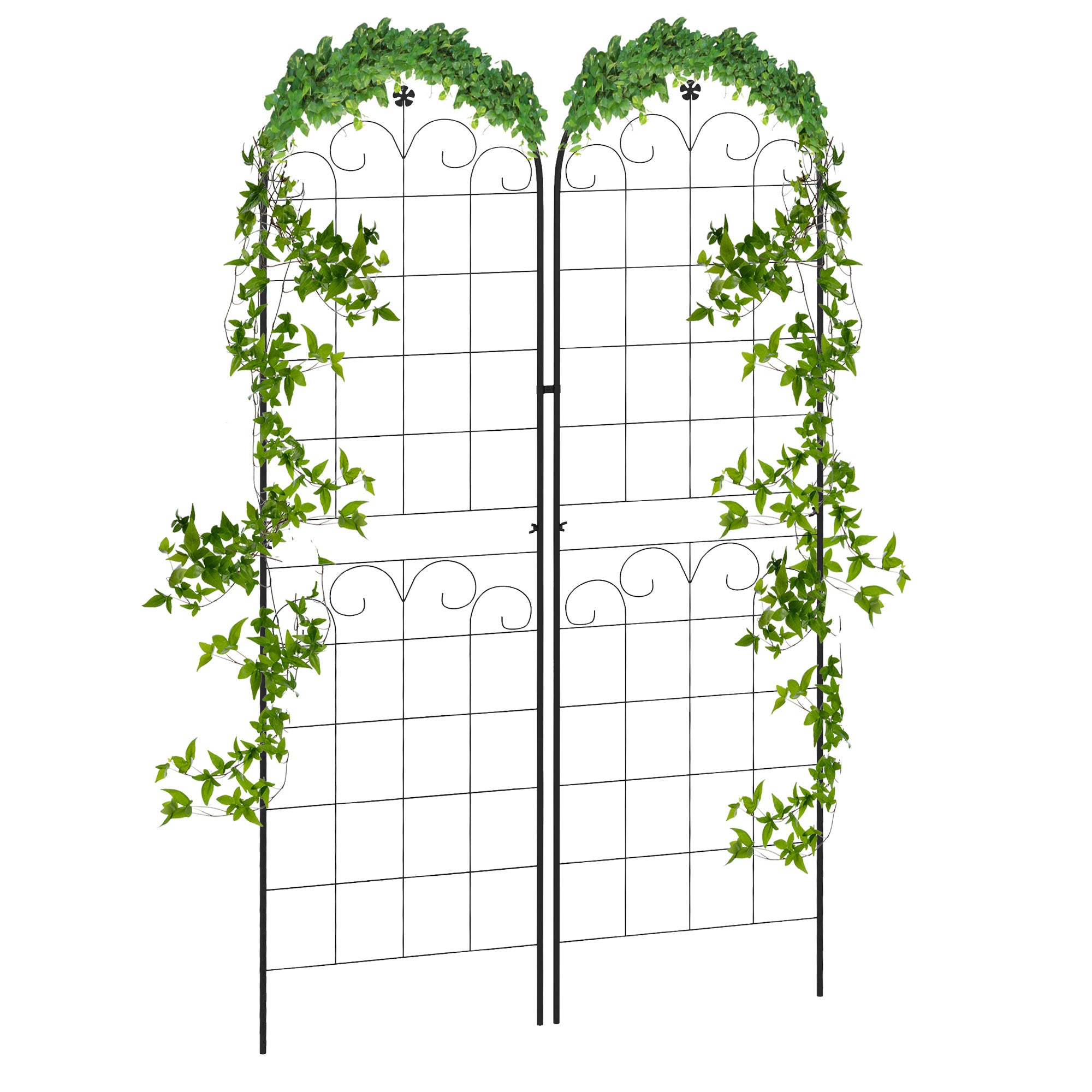Set of 2 Metal Garden Trellis Panels 180x50cm Powder Coated Floral Design - Black