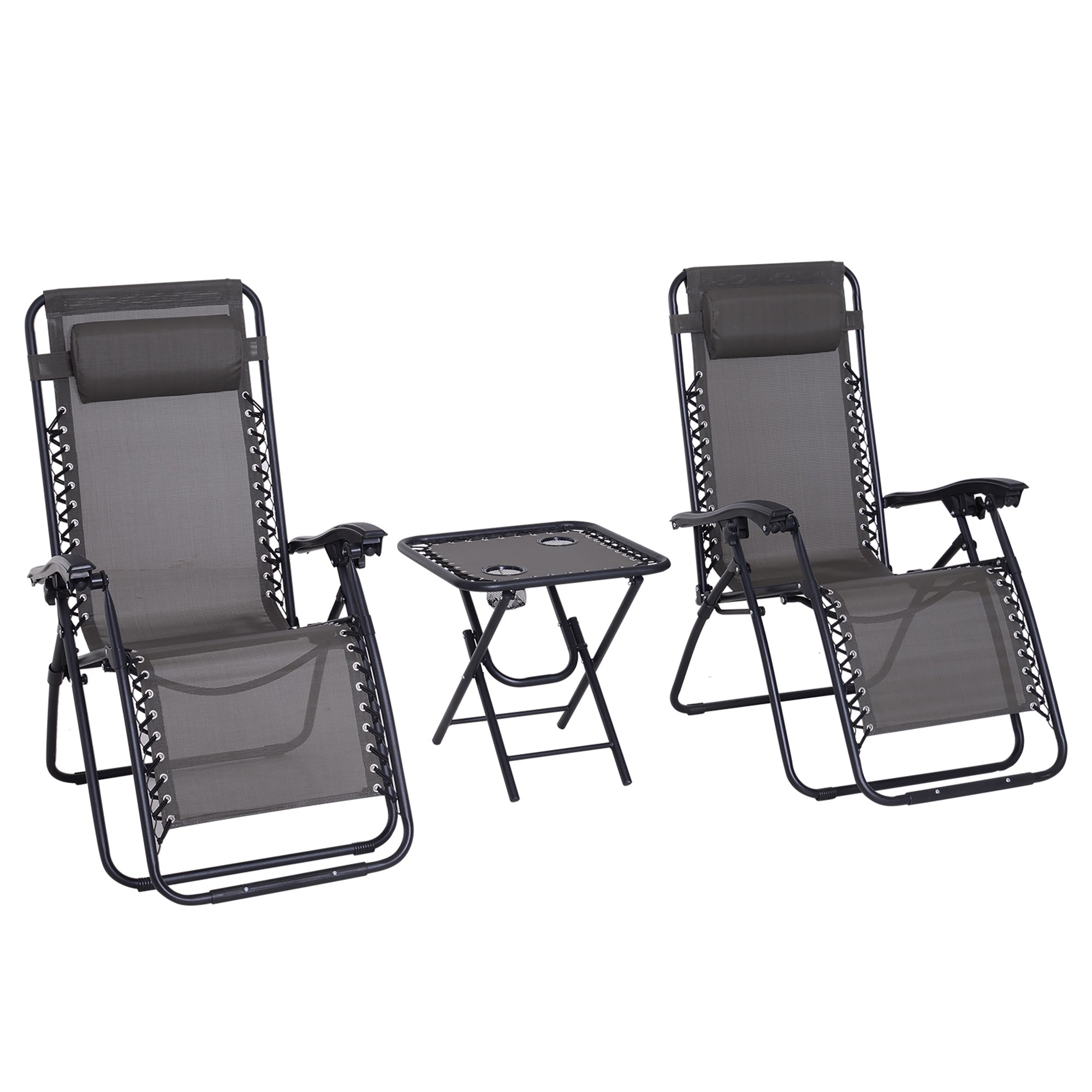 3 Piece Folding Zero Gravity Chair Set with Table and Cup Holders - Dark Grey