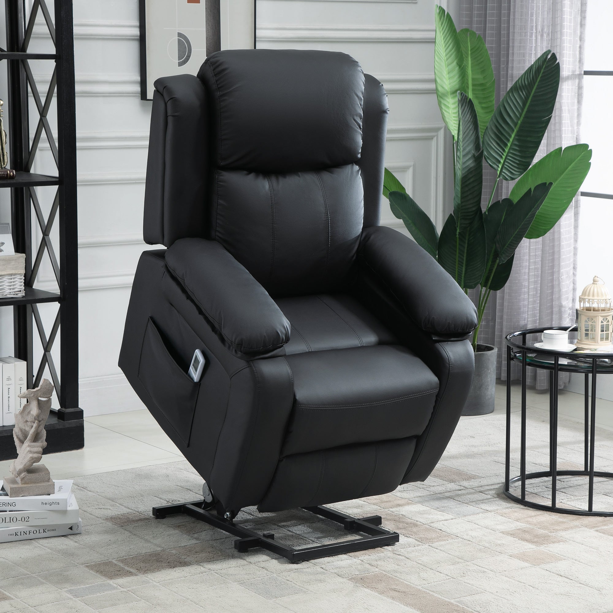 Power Lift Riser Recliner Chair with Massage – Black Faux Leather