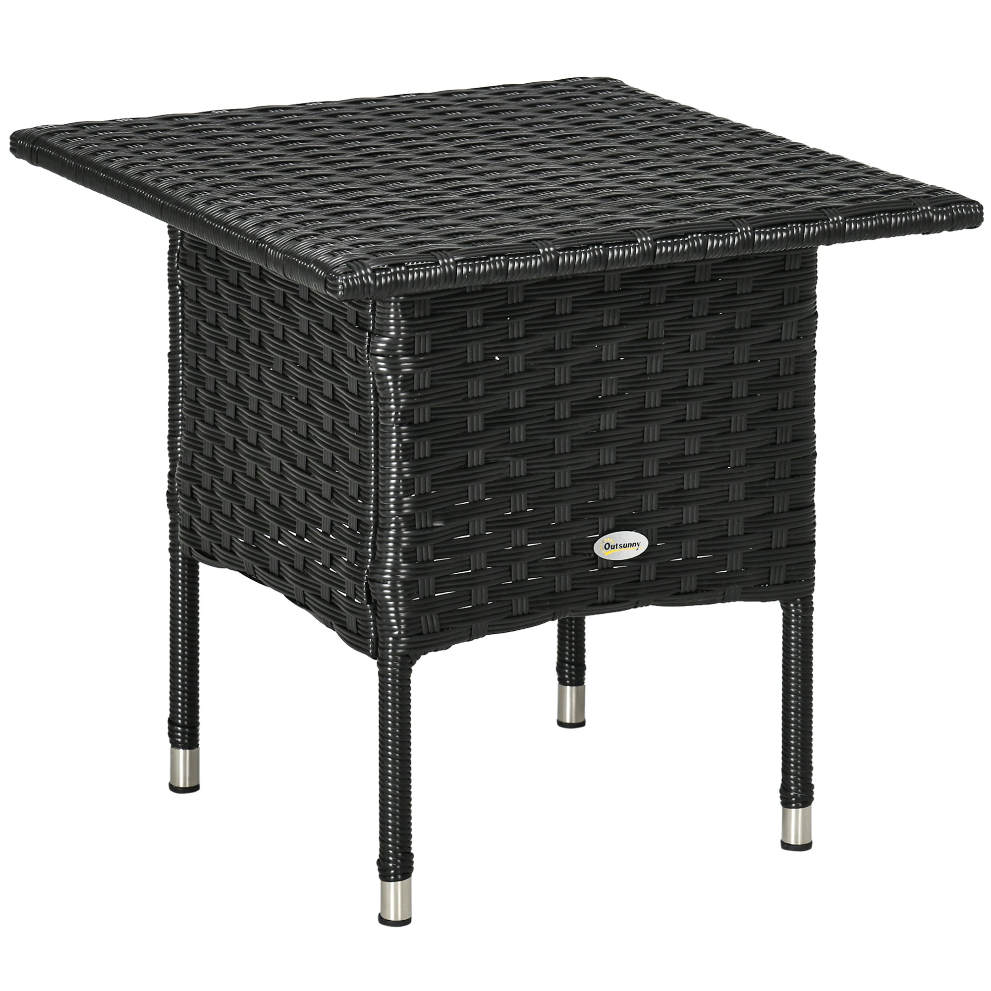 Rattan Outdoor Side Table with Plastic Board Top - Black