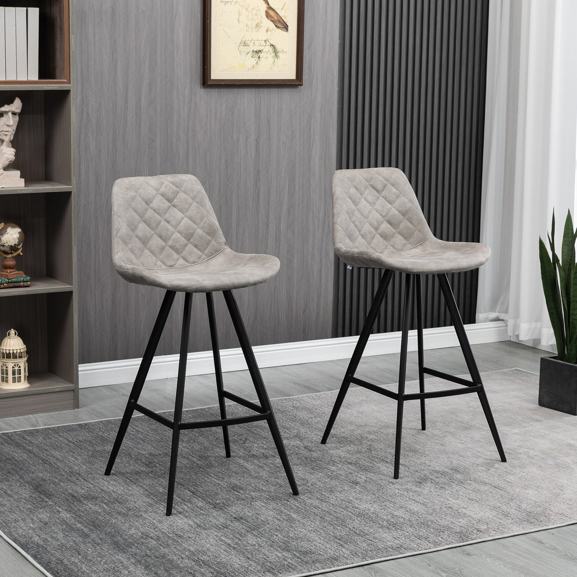 Set of 2 Vintage Microfiber Bar Stools with Comfortable Padded Seats - Grey