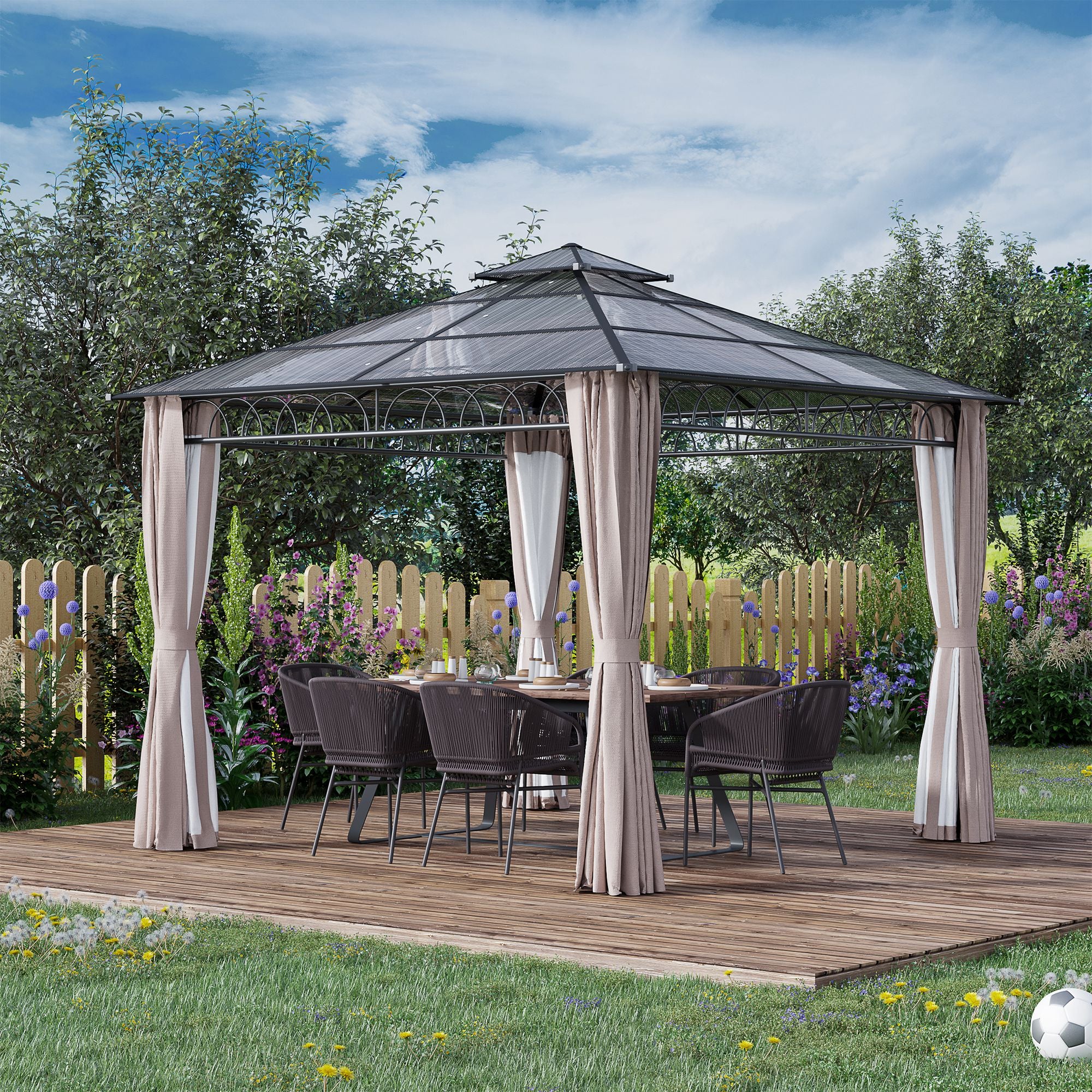3 Piece Outdoor Polycarbonate Gazebo Set with Steel Frame - Grey