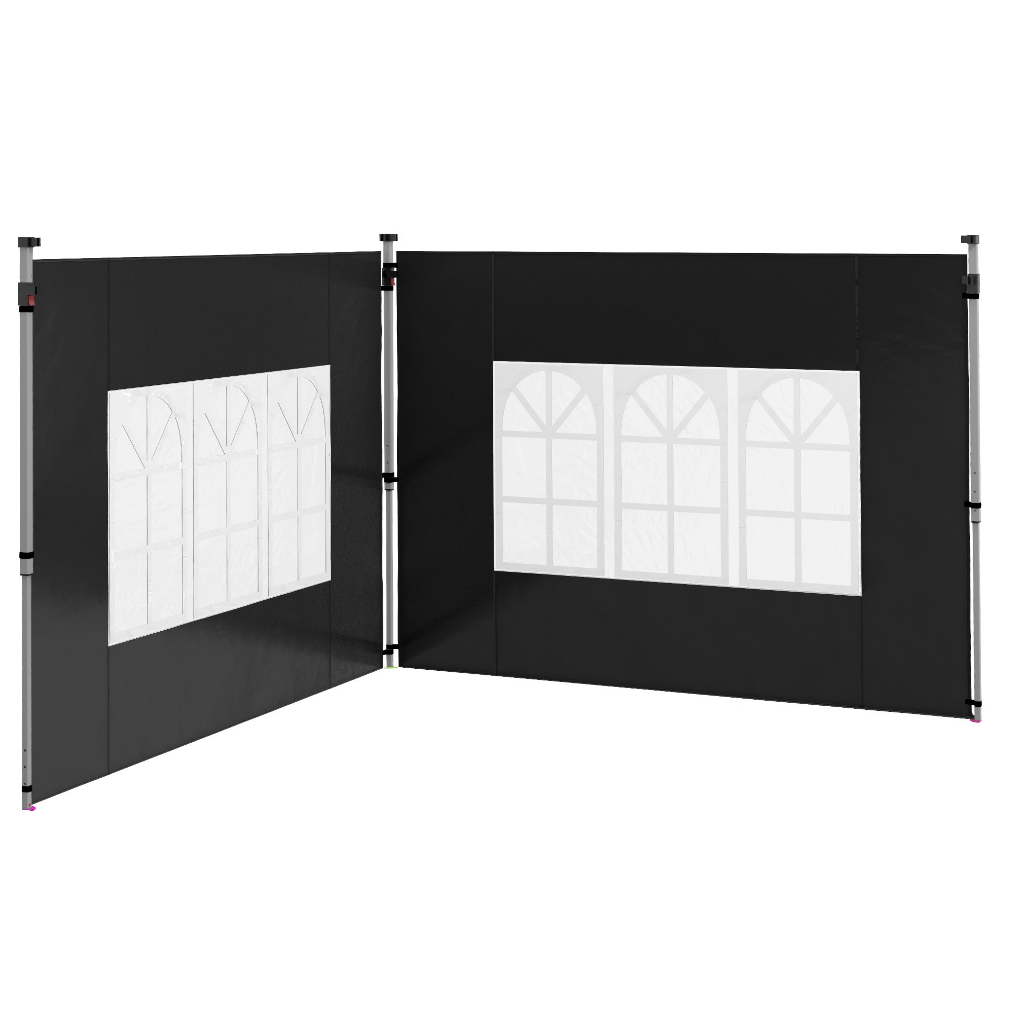 2 Pack Gazebo Side Panels with Windows for 3x3m/3x4m Canopy - Black