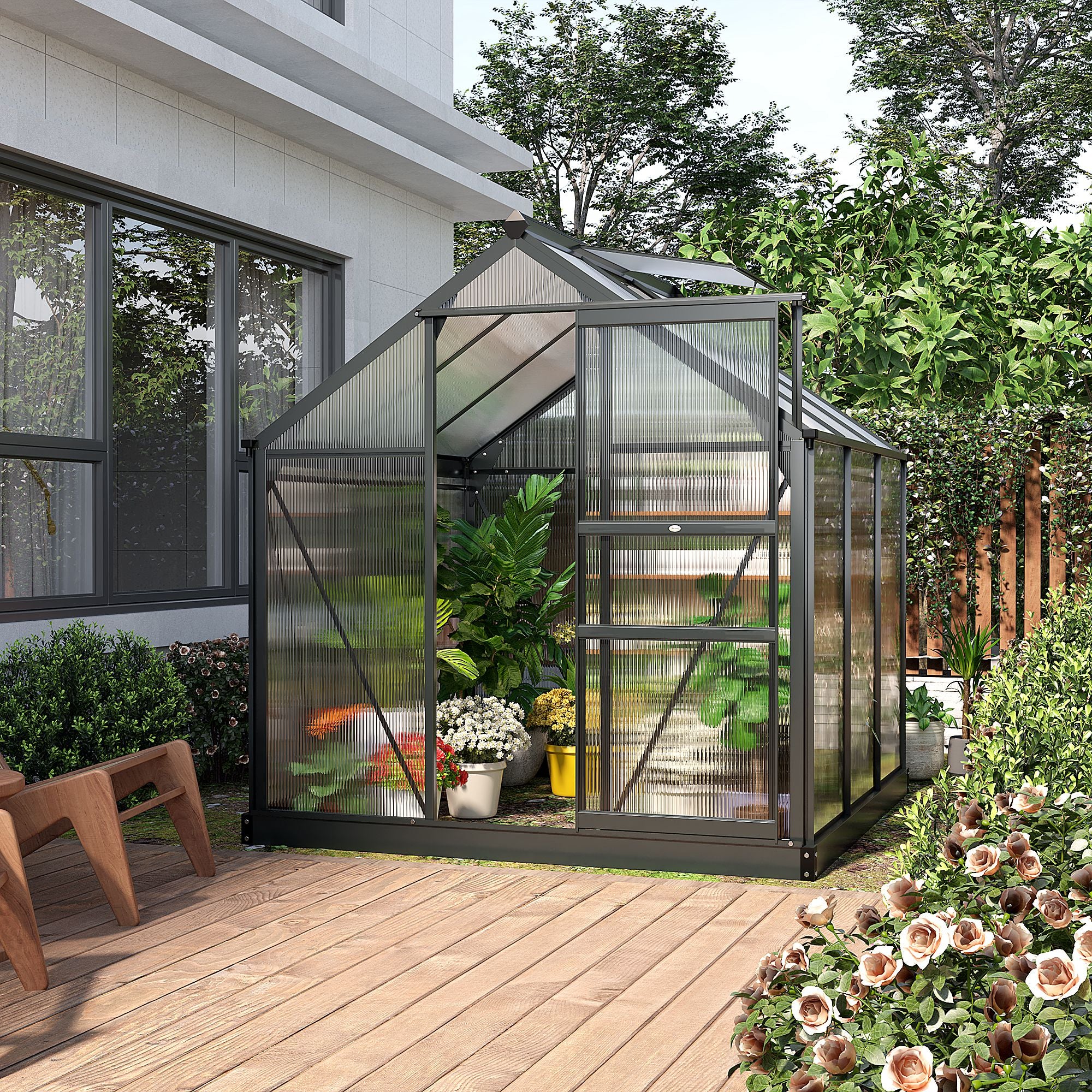 6 x 6 ft Aluminium Frame Greenhouse with Slide Door and Window - Clear Polycarbonate