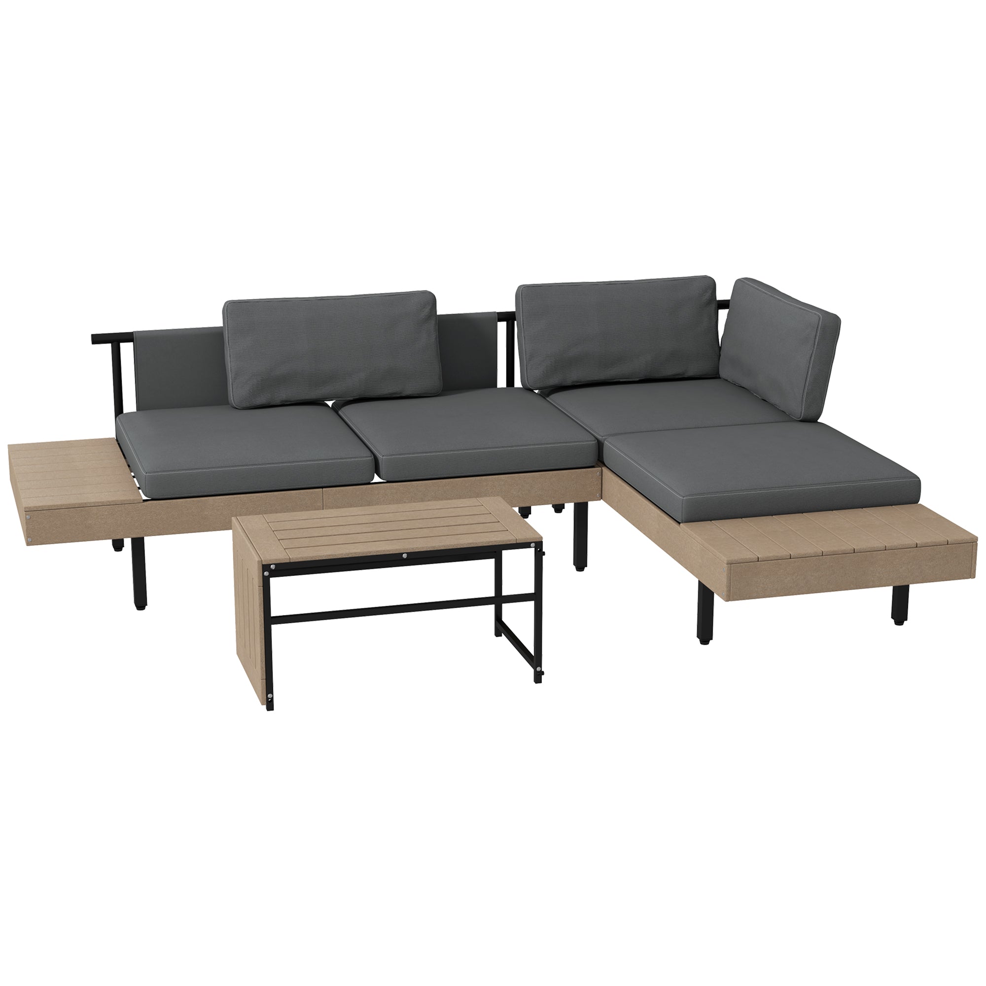 3 Piece L Shaped Garden Sofa Set with Cushions - Grey