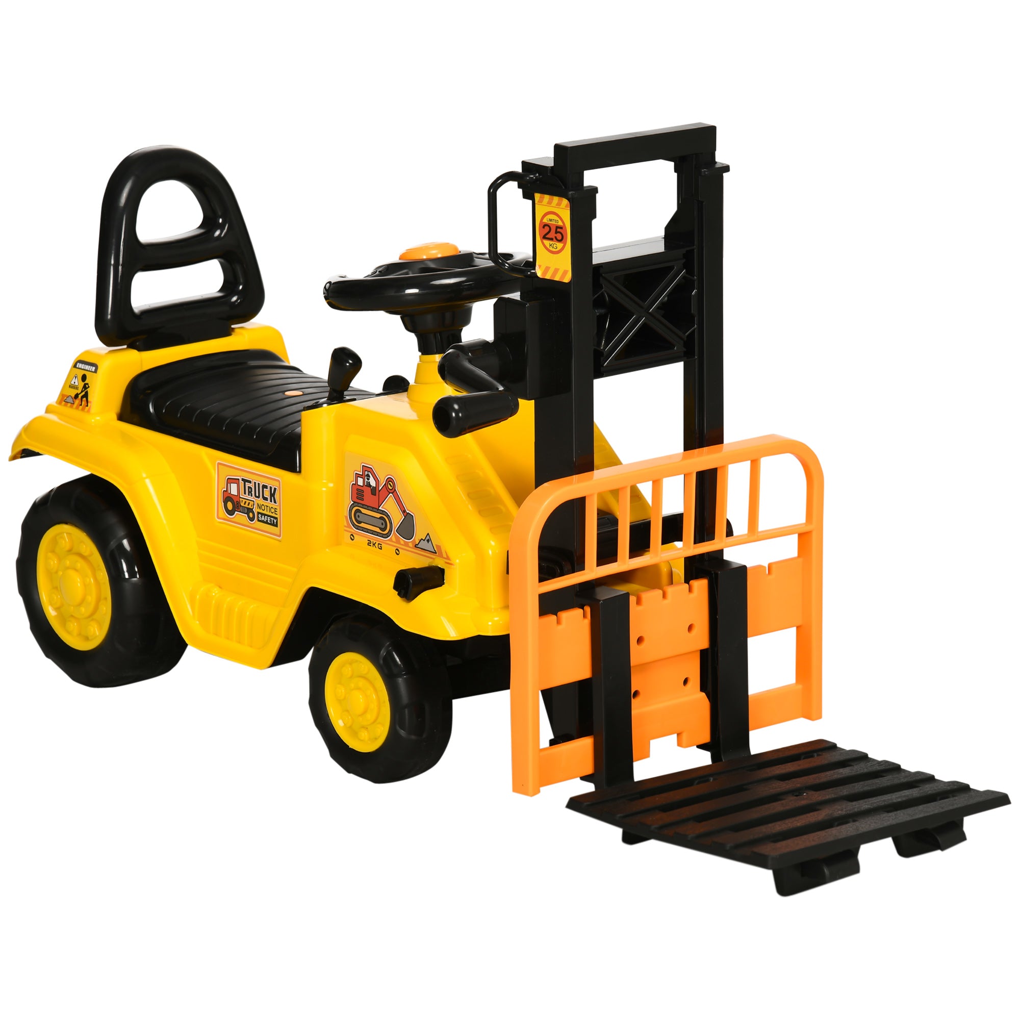 Kids Ride-On Forklift Truck with Fork, Tray, Under Seat Storage & Treaded Wheels - Yellow and Black