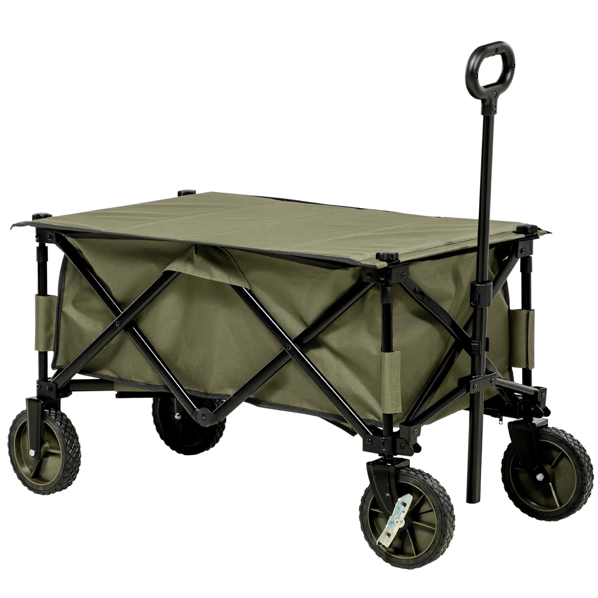 Collapsible Garden Trolley with Steel Frame and Wheels - Green