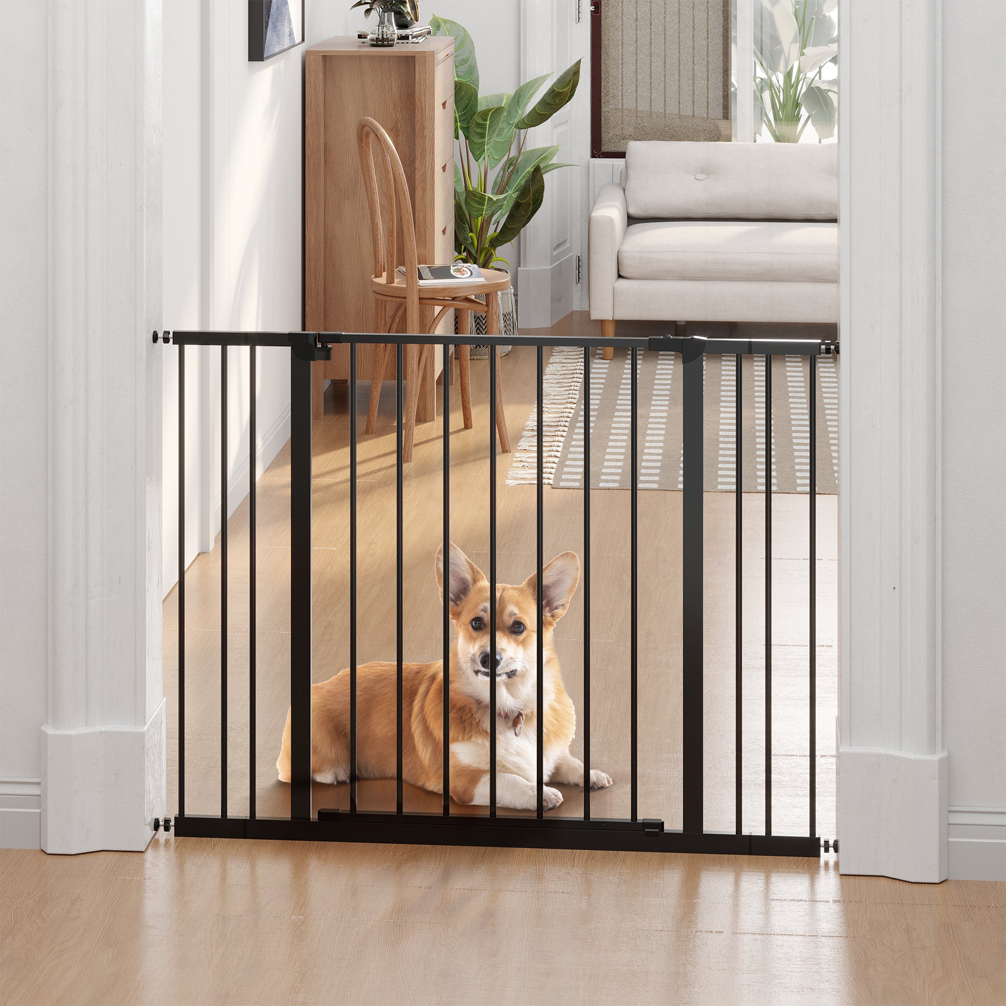 Dog Gate Pet Safety Gate Stair Barrier Auto Close Door Adjustable 76 - 107 cm, Black