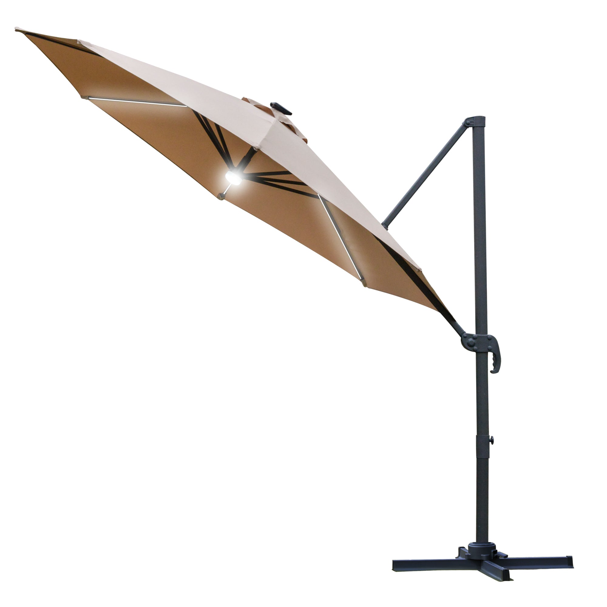 3 Metre Cantilever Roma Parasol with Solar LED Lights and Cross Base Brown