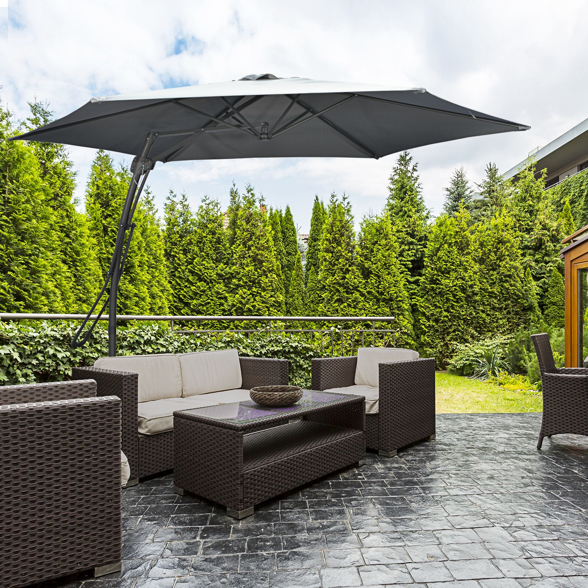3 Metre Cantilever Parasol with Crank Handle and Cross Base - Grey