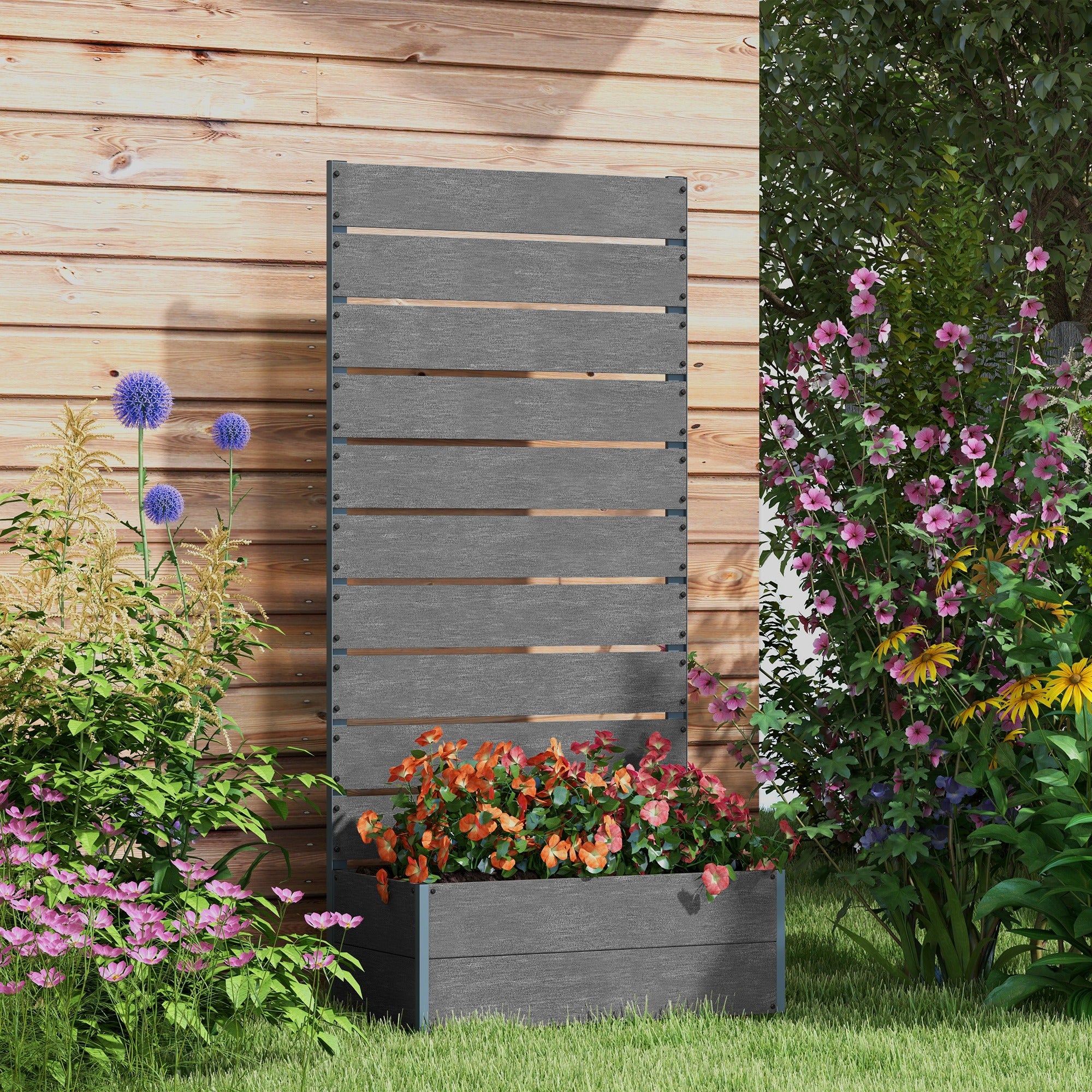 Garden Planter with Trellis and Drainage Gap 72x38x150cm - Dark Grey