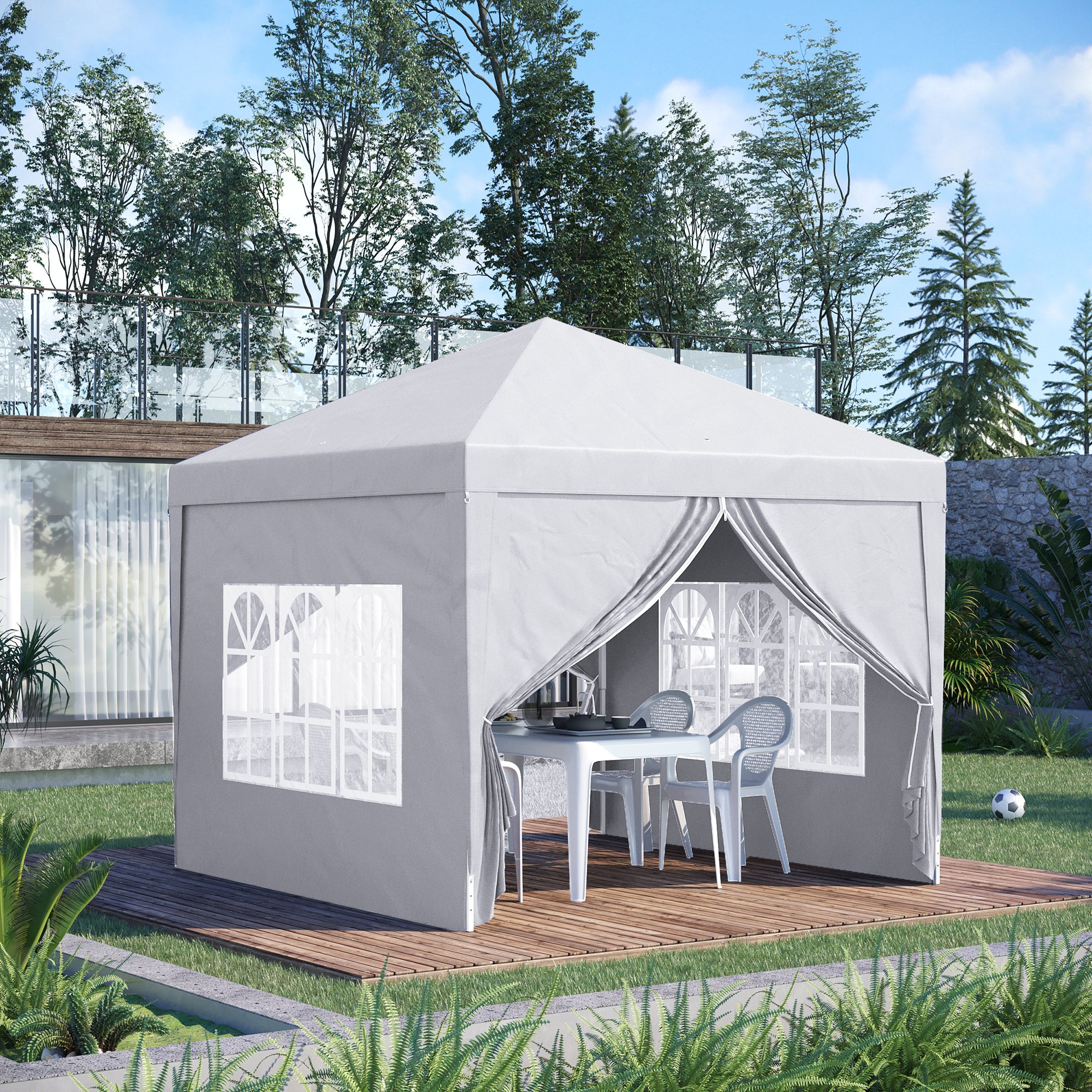 3x3m Pop Up Gazebo Tent with Carry Bag and Removable Walls - White
