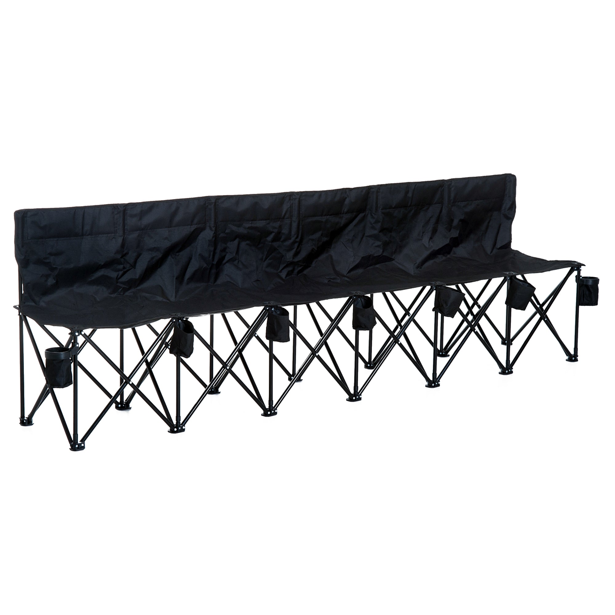 6 Seater Folding Sports Bench with Cup Holders - Black