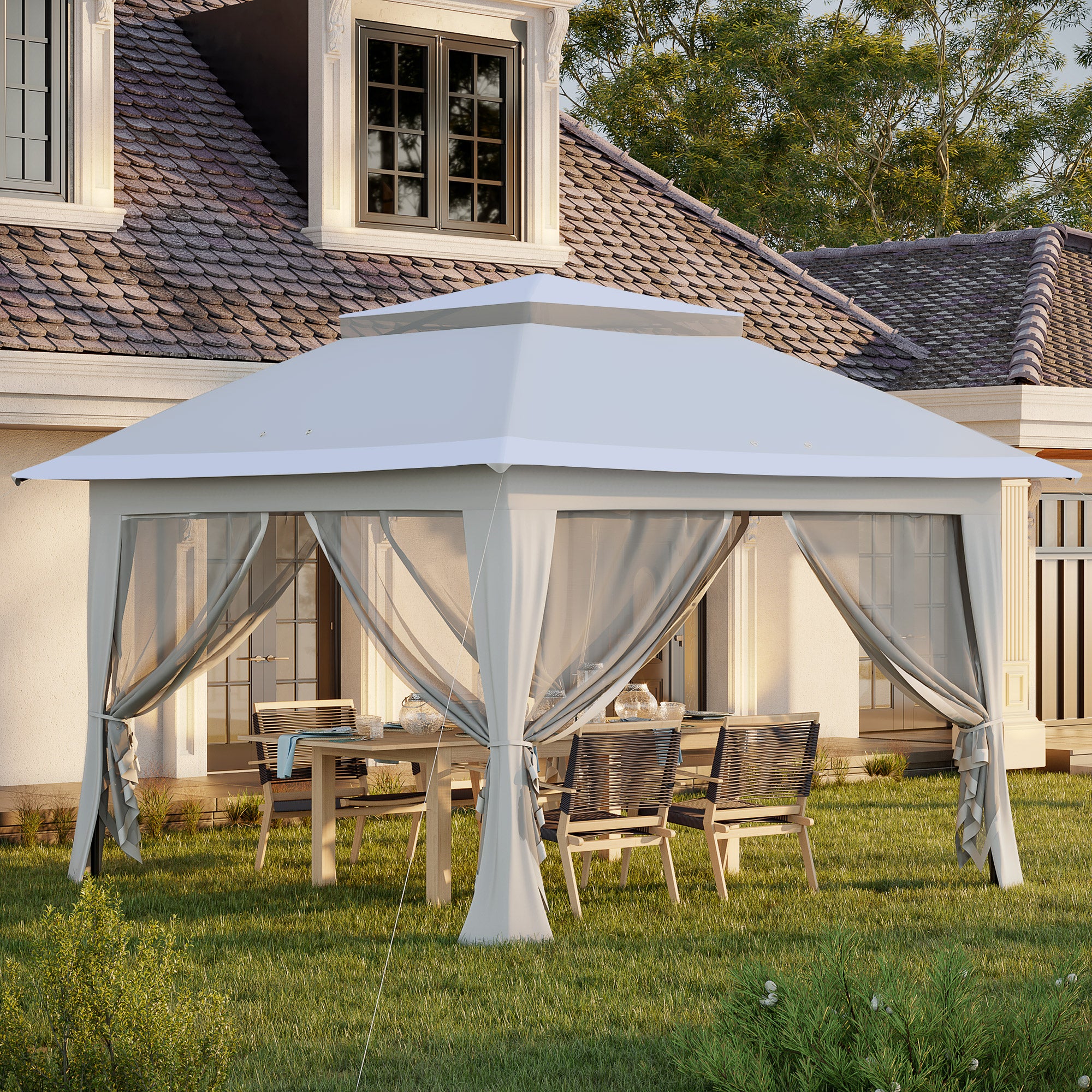 Foldable Pop-up Party Tent 3.6x3.6x2.9m Instant Canopy Gazebo with Steel Frame & Roller Bag - Light Grey