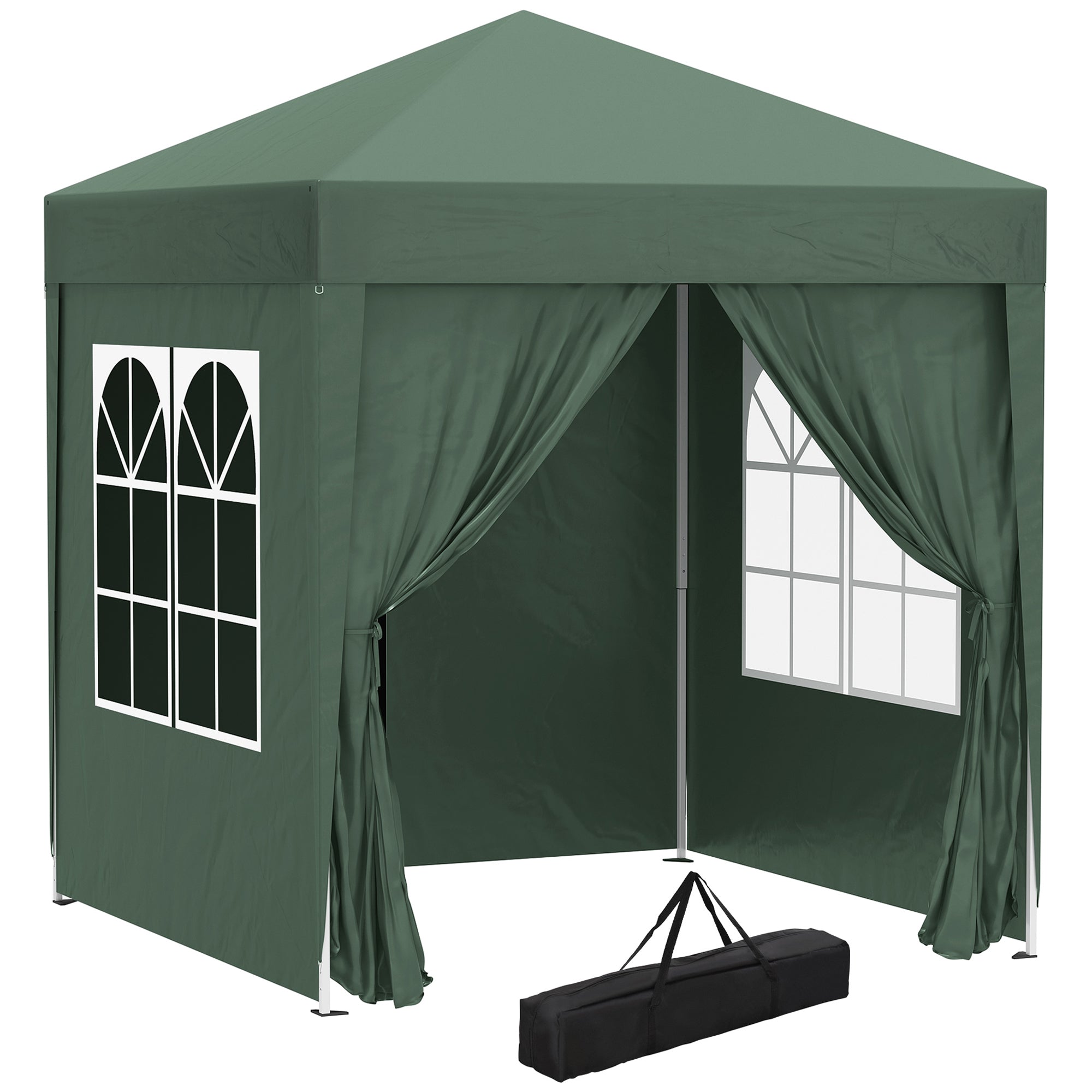 2x2m Pop Up Gazebo Canopy Set with Removable Walls - Green