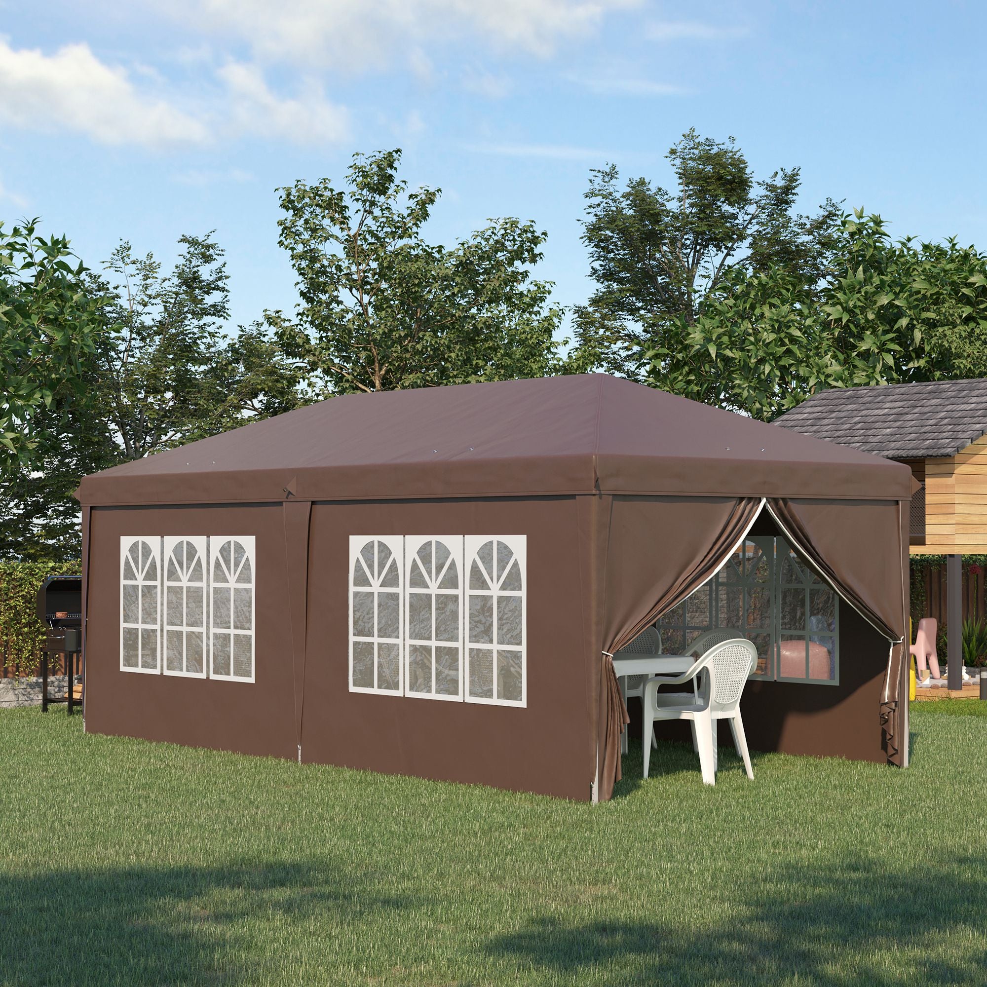 3 x 6 Metre Pop Up Gazebo Set with Removable Sides - Brown