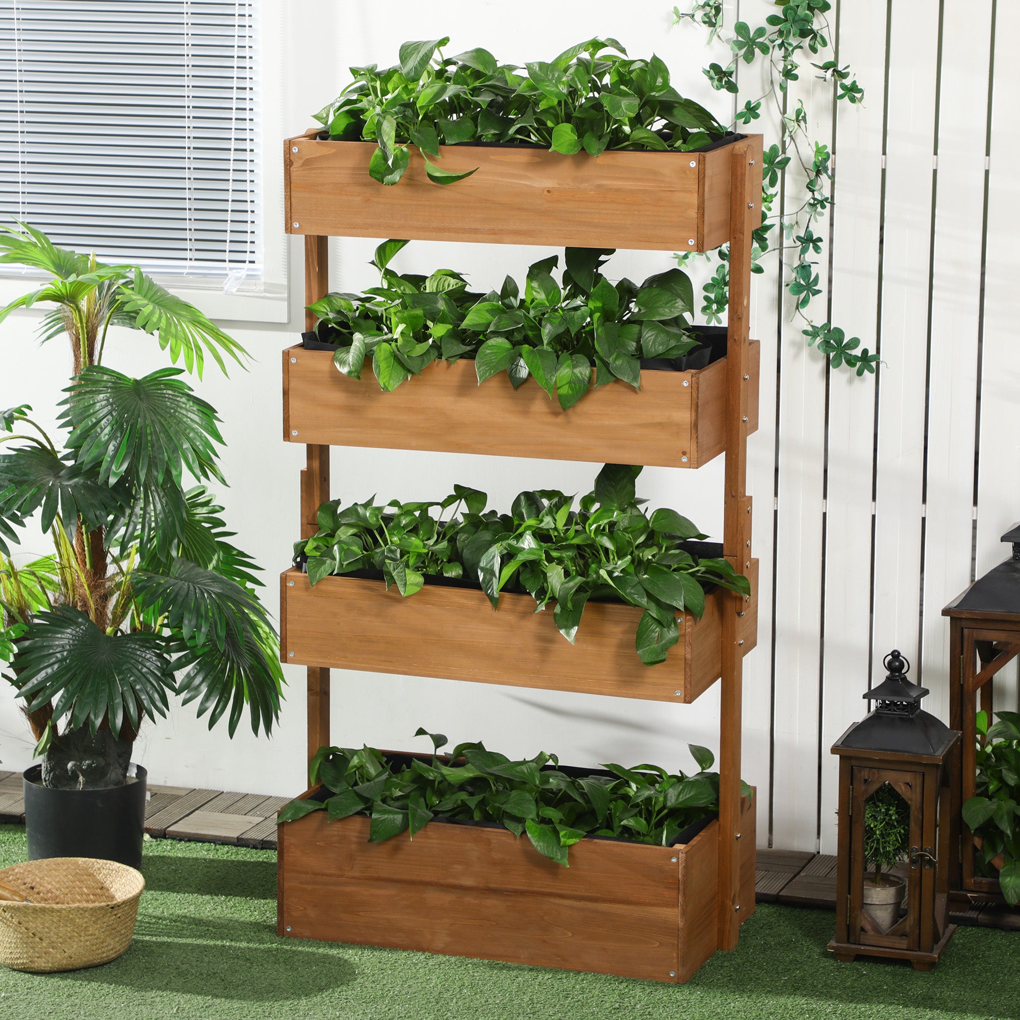 4 Tier Raised Garden Bed Planter - Fir Wood Vertical Plant Stand