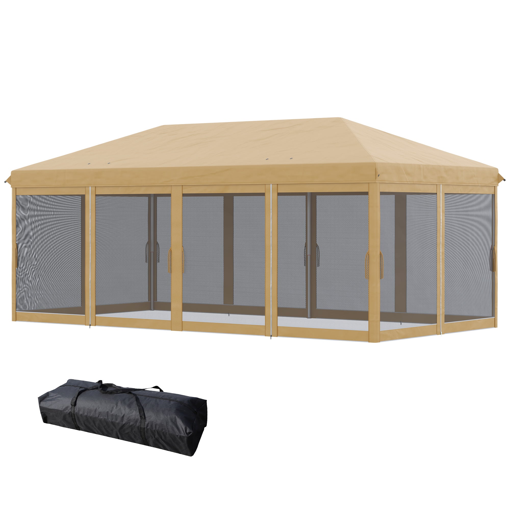 6 x 3 Metre Pop Up Gazebo with Mesh Walls and Carry Bag - Beige