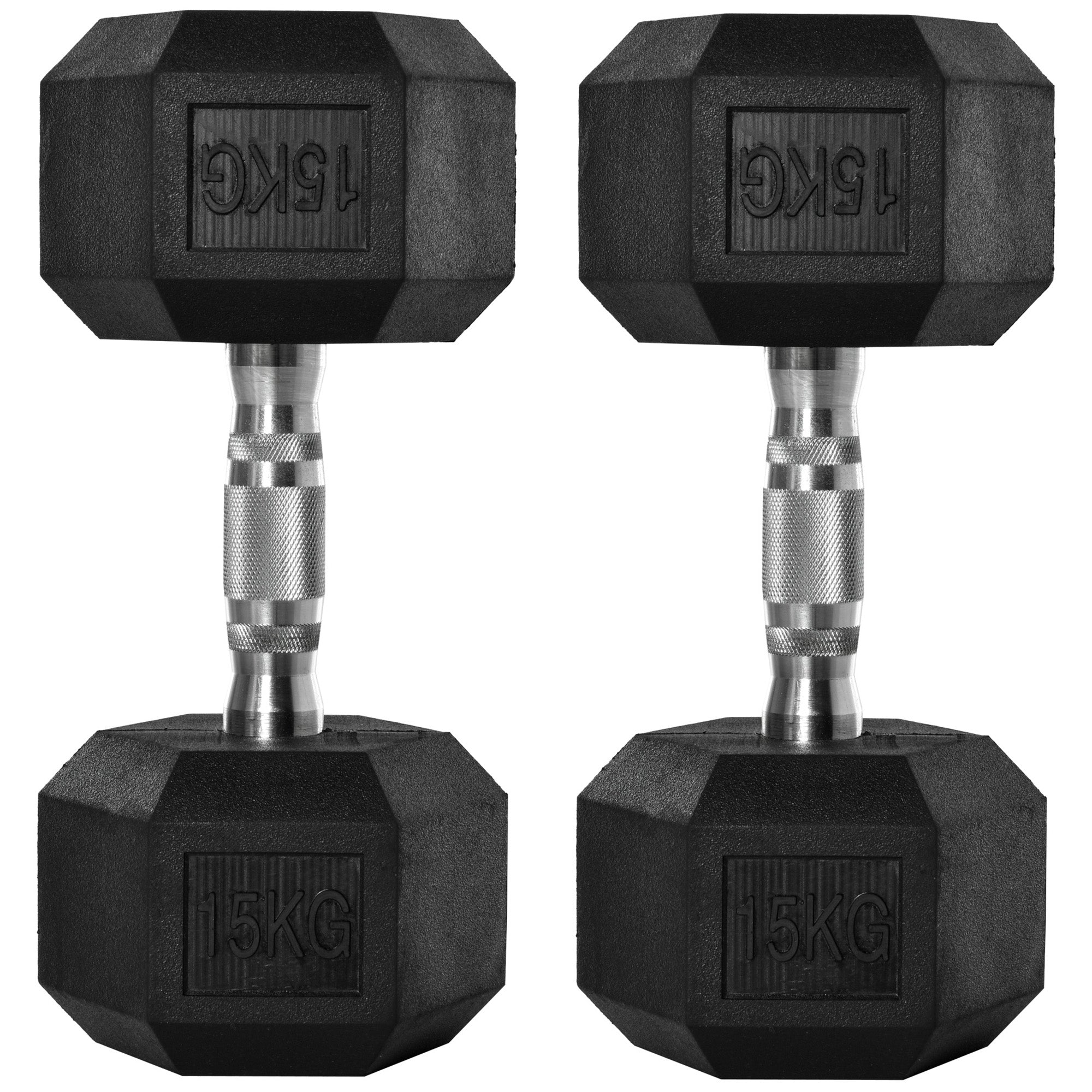 Set of 2 Rubber Hex Dumbbells 15kg Each Portable Home Gym Hand Weights