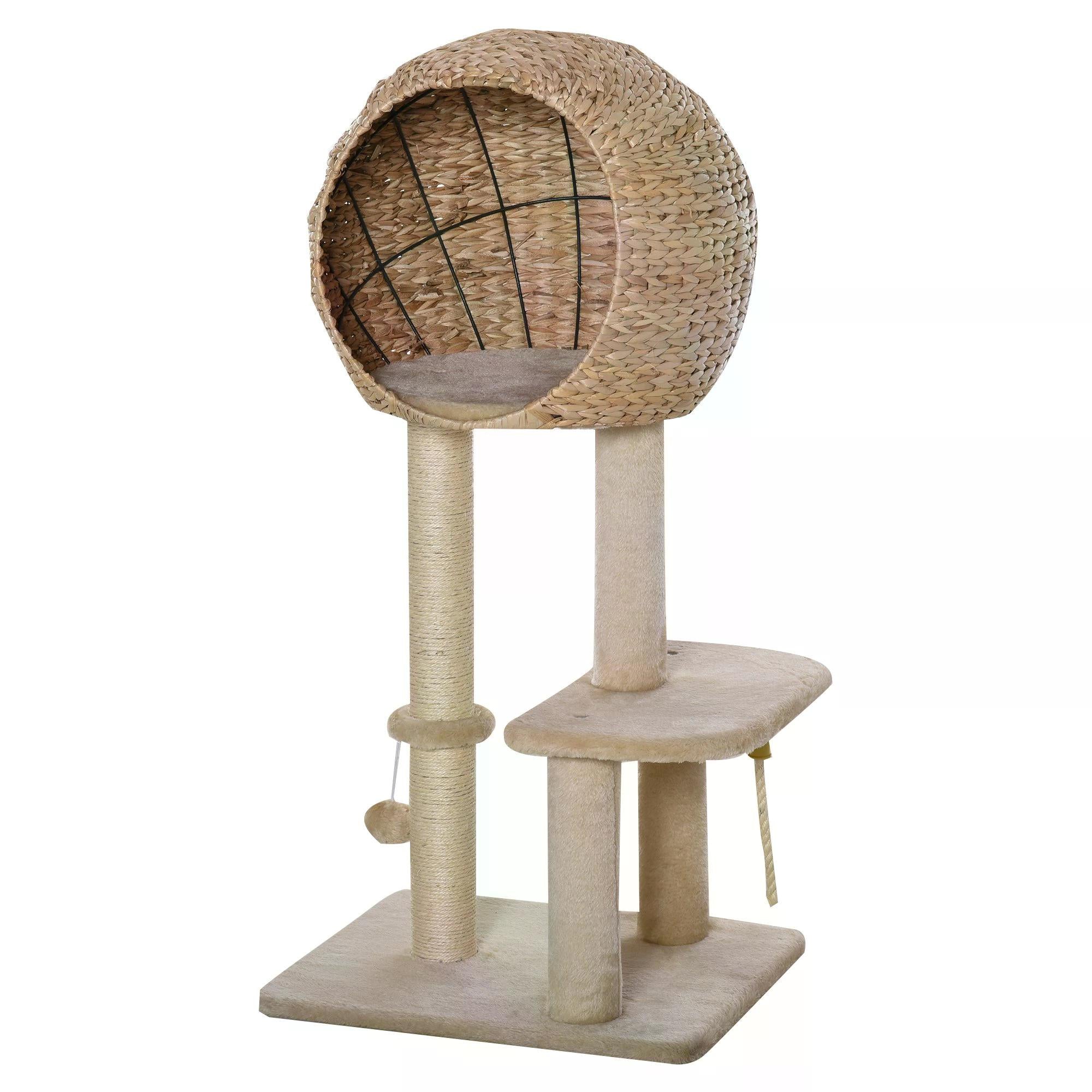 Cat tree Cat Tower 100cm Climbing Activity Center with Sisal Scratching Post Condo Perch Hanging Balls Teasing Rope Toy Cushion