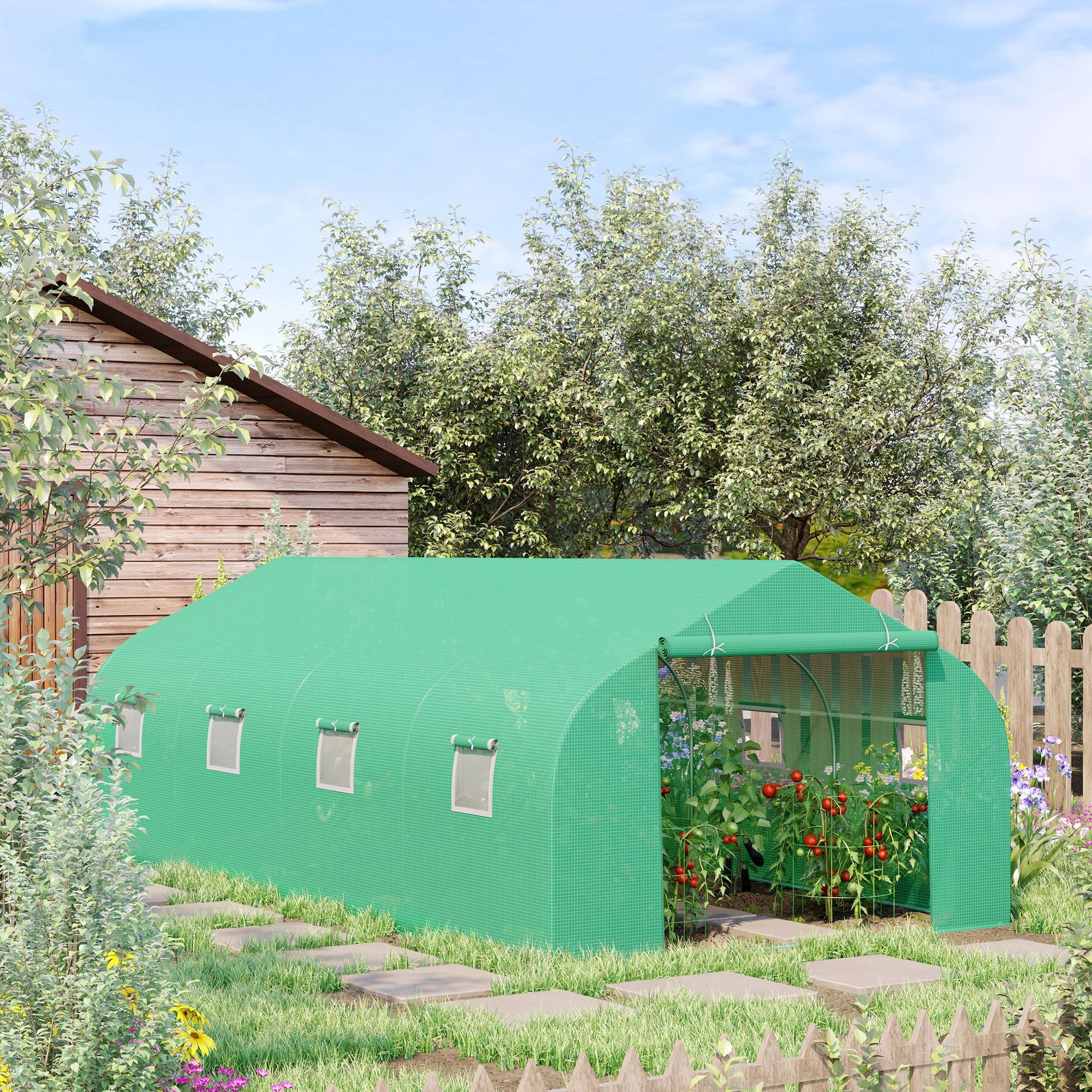 6 x 3 Metre Walk-In Garden Polytunnel Greenhouse with Metal Frame - Green