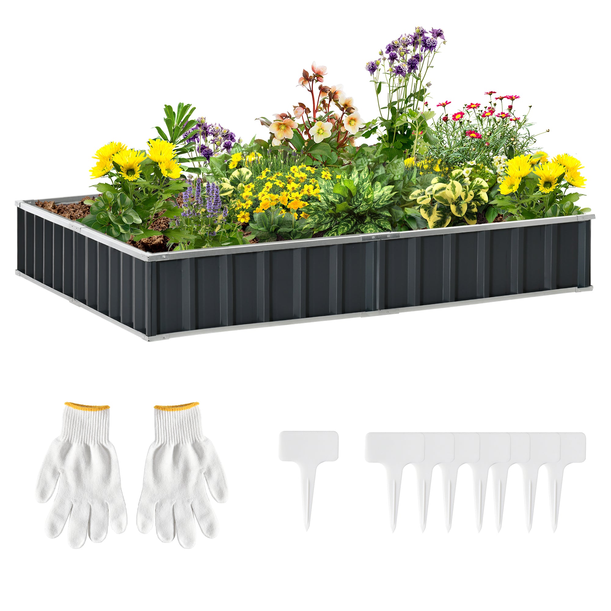 Metal Raised Garden Bed with Open Bottom and Gloves Set - Large Steel Planter Box 258cmx90cm
