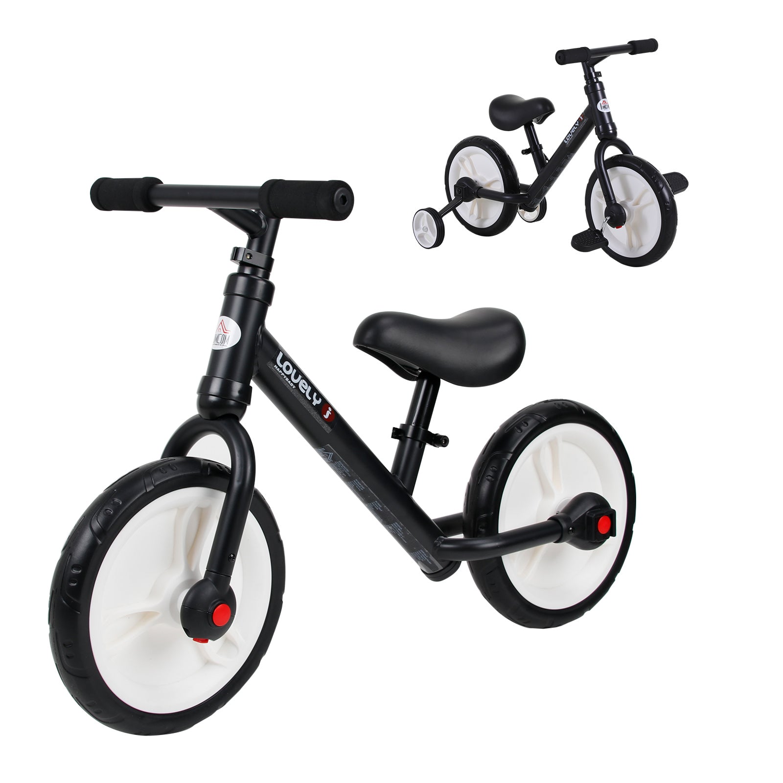 2 In 1 Removable Stabiliser Balance Bike for Toddlers - Black
