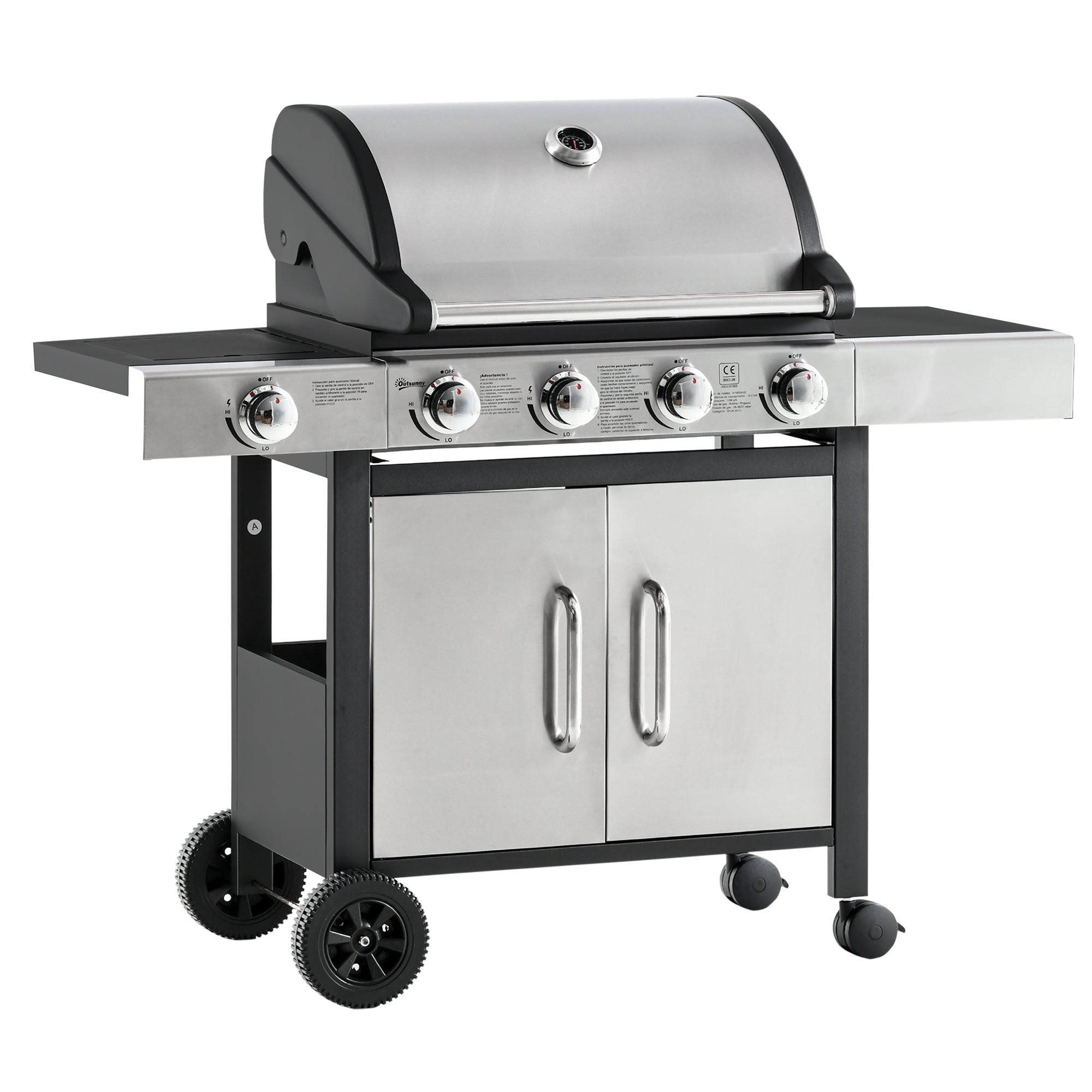 5 Burner Gas Barbecue Grill with Side Burner and Storage - Black