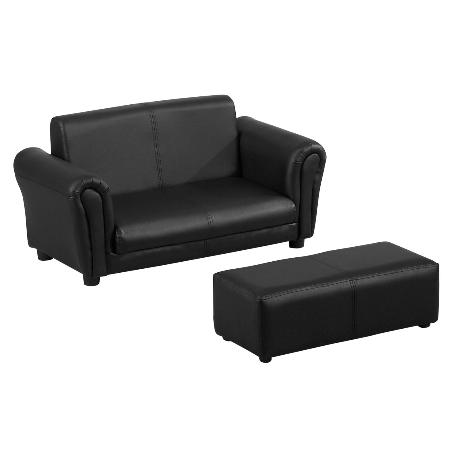 2 Piece Toddler Sofa Set with Footstool - Black Kids Armchair