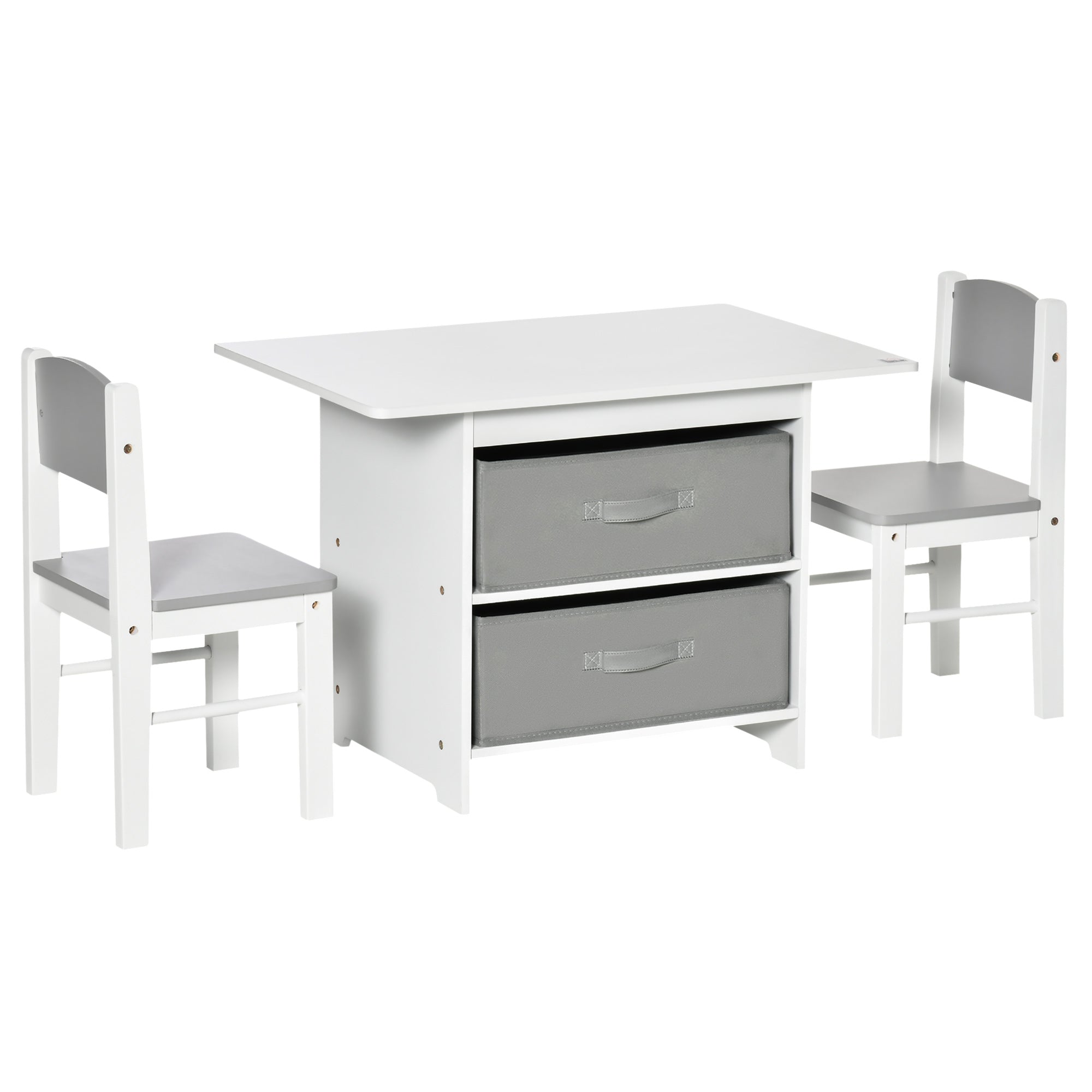 3 Piece Kids Table and Chairs Set with Storage Drawers White
