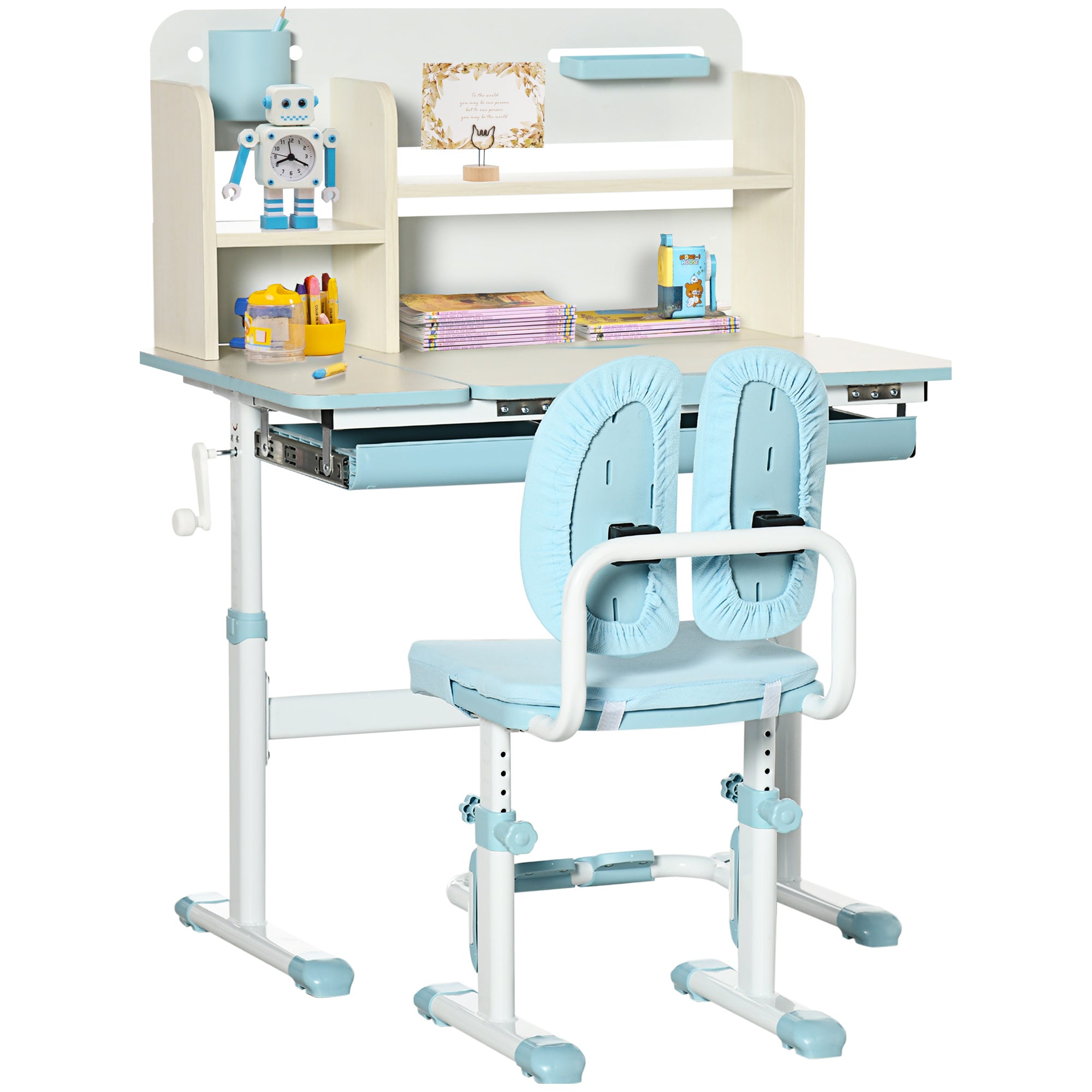 Kids Desk and Chair Set with Adjustable Height and Storage - Blue