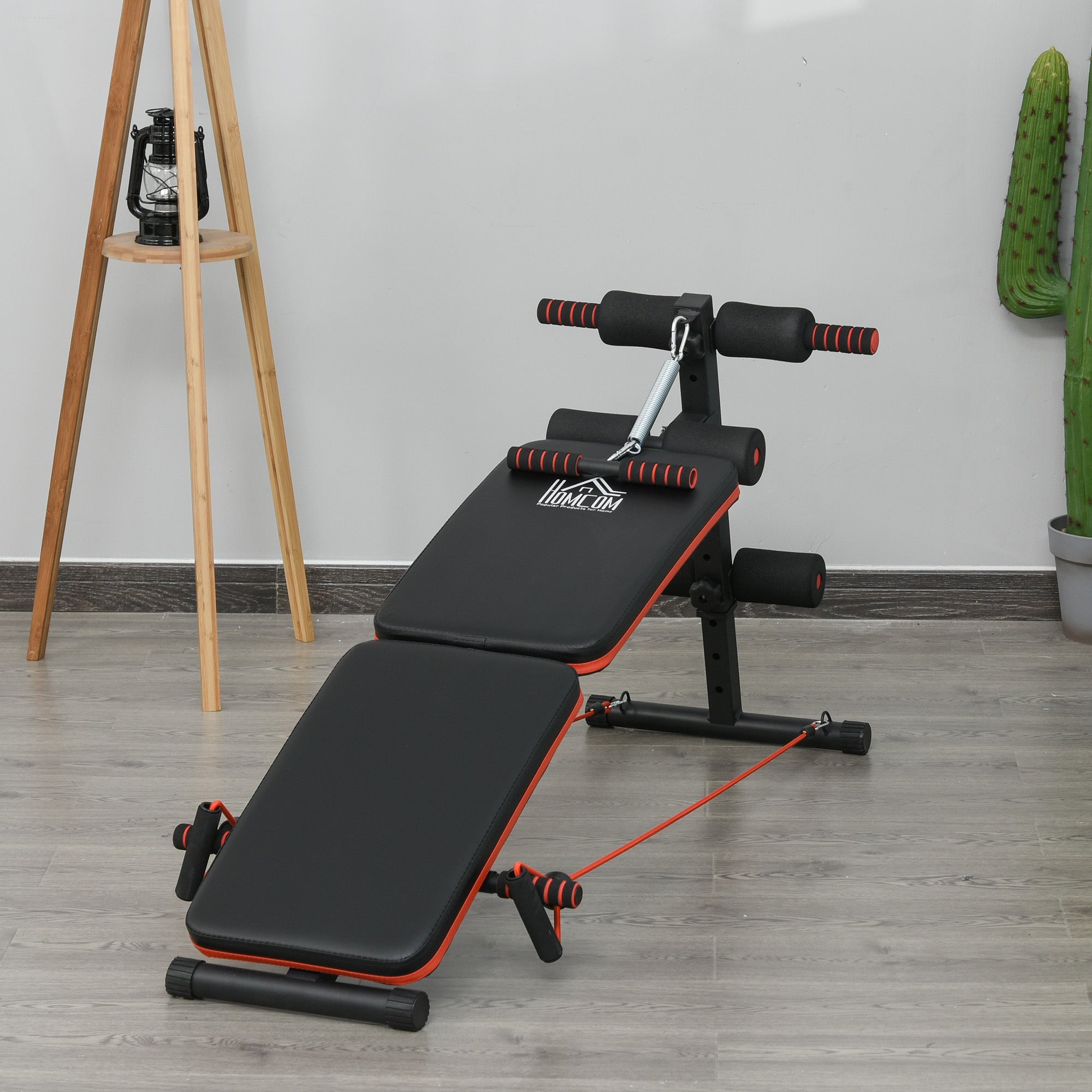Steel Foldable Core Workout Bench for Home - Red/Black