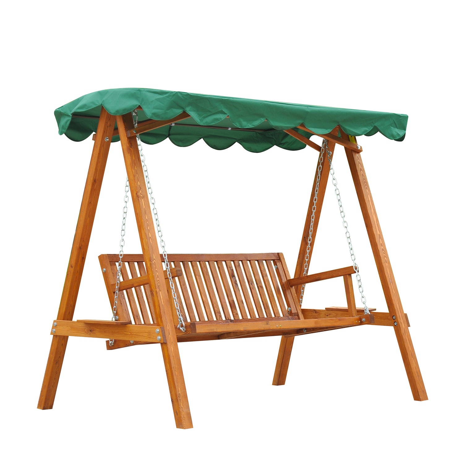 3-Seater Wooden Garden Swing Bench with Canopy - Green