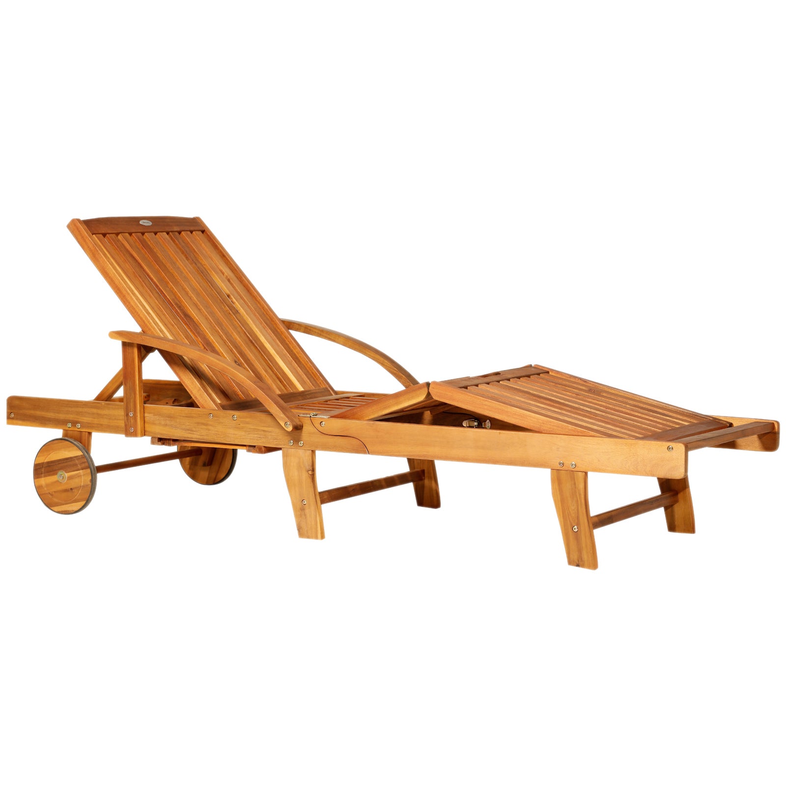 Outdoor Wooden Foldable Sun Lounger with Wheels and Side Table - Natural
