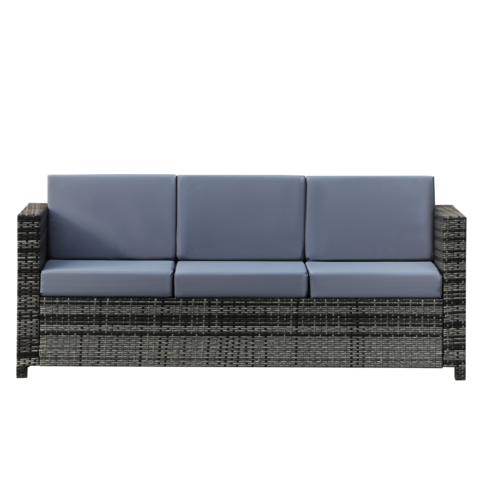 Garden Rattan 3-Seater Sofa with Fire Resistant Cushions Metal Frame - Grey