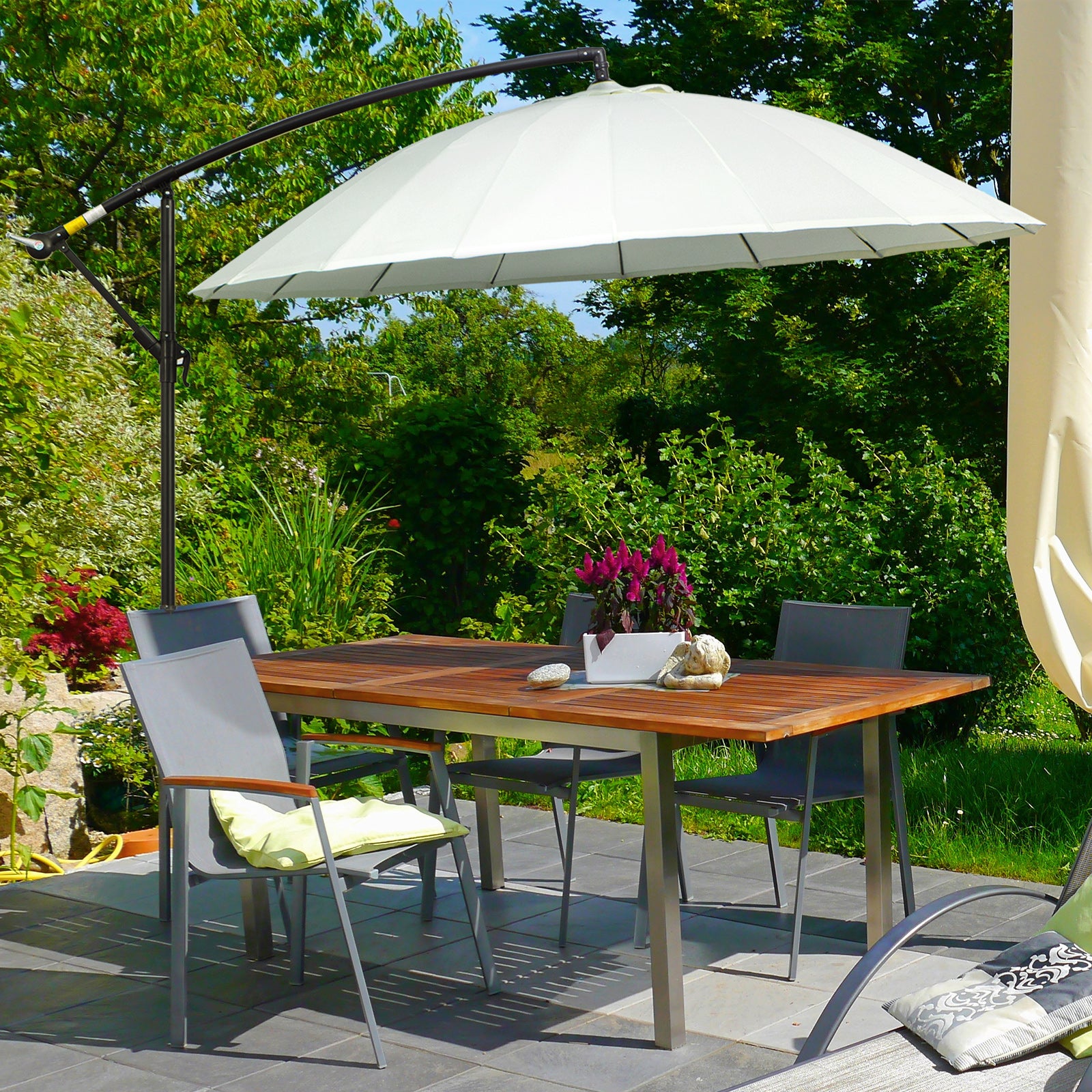 3 Metre Cantilever Garden Parasol with Crank Handle and Cross Base - Off White
