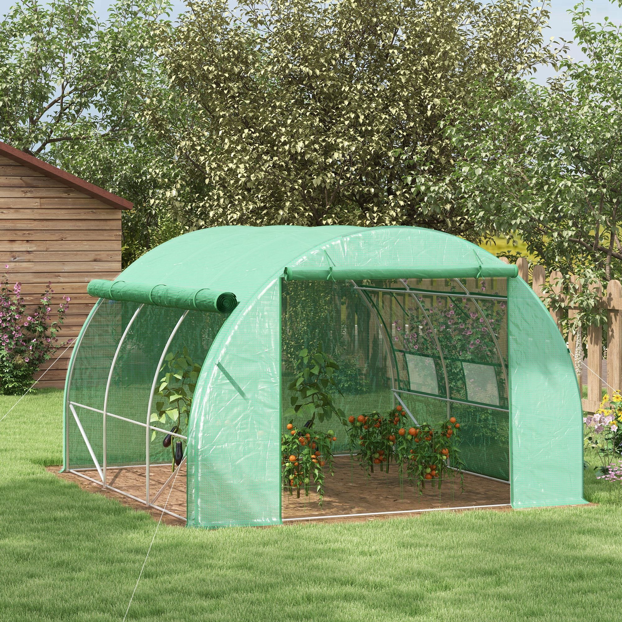 3x3x2m Walk-In Polytunnel Greenhouse Tent with Roll-Up Sidewalls - Green