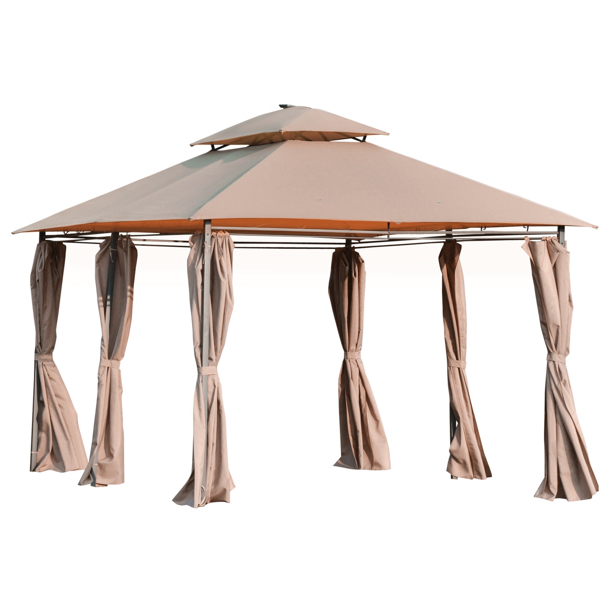 4x3 Metre Outdoor Gazebo Canopy Set with LED Solar Light - Khaki