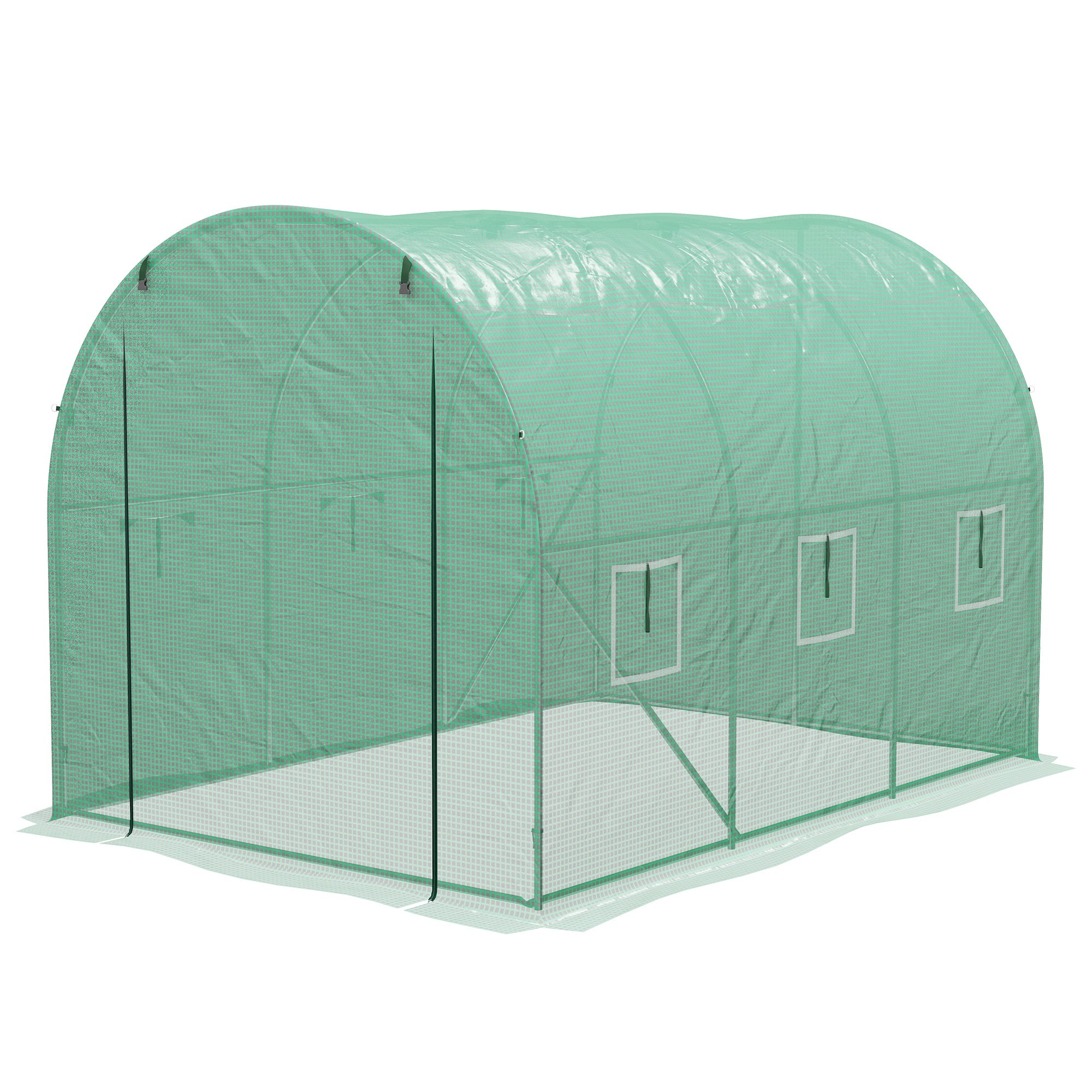 3 by 2 Metre Polytunnel Greenhouse with Integrated Sprinkler System - Green