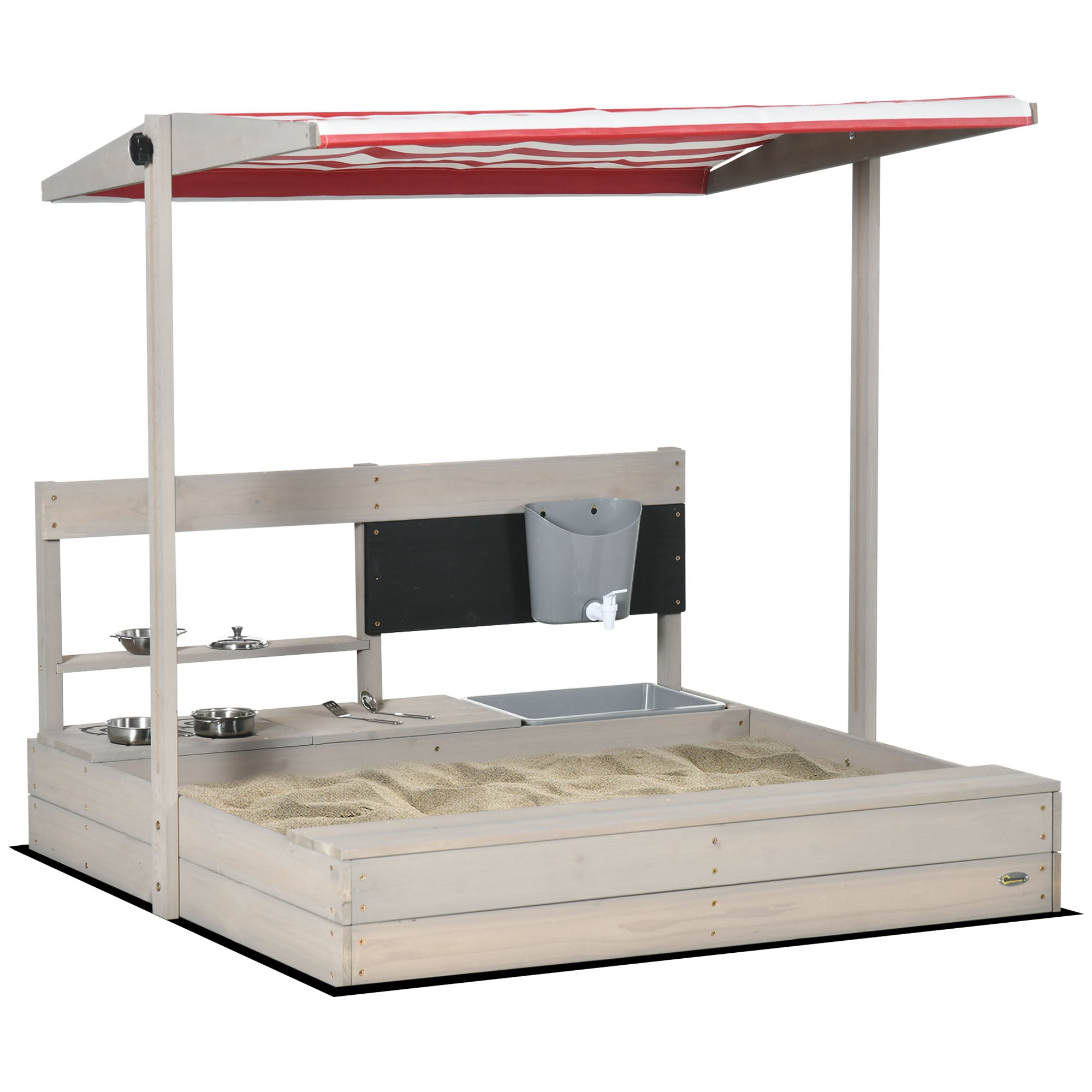 Kids Wooden Sandbox with Adjustable Canopy and Storage Seat - Outdoor Playset