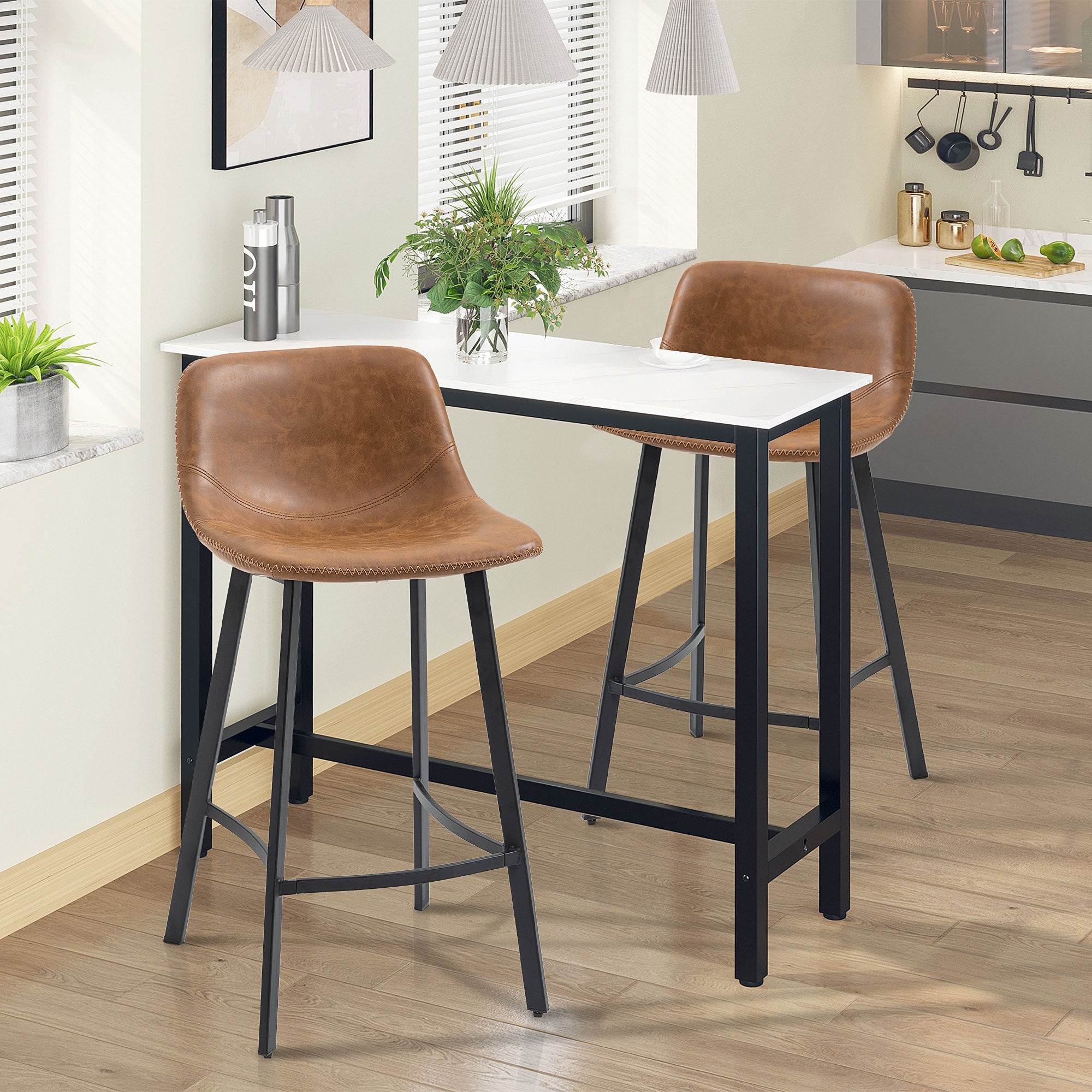 Industrial Upholstered Bar Stools Set of 2 with Back - Brown