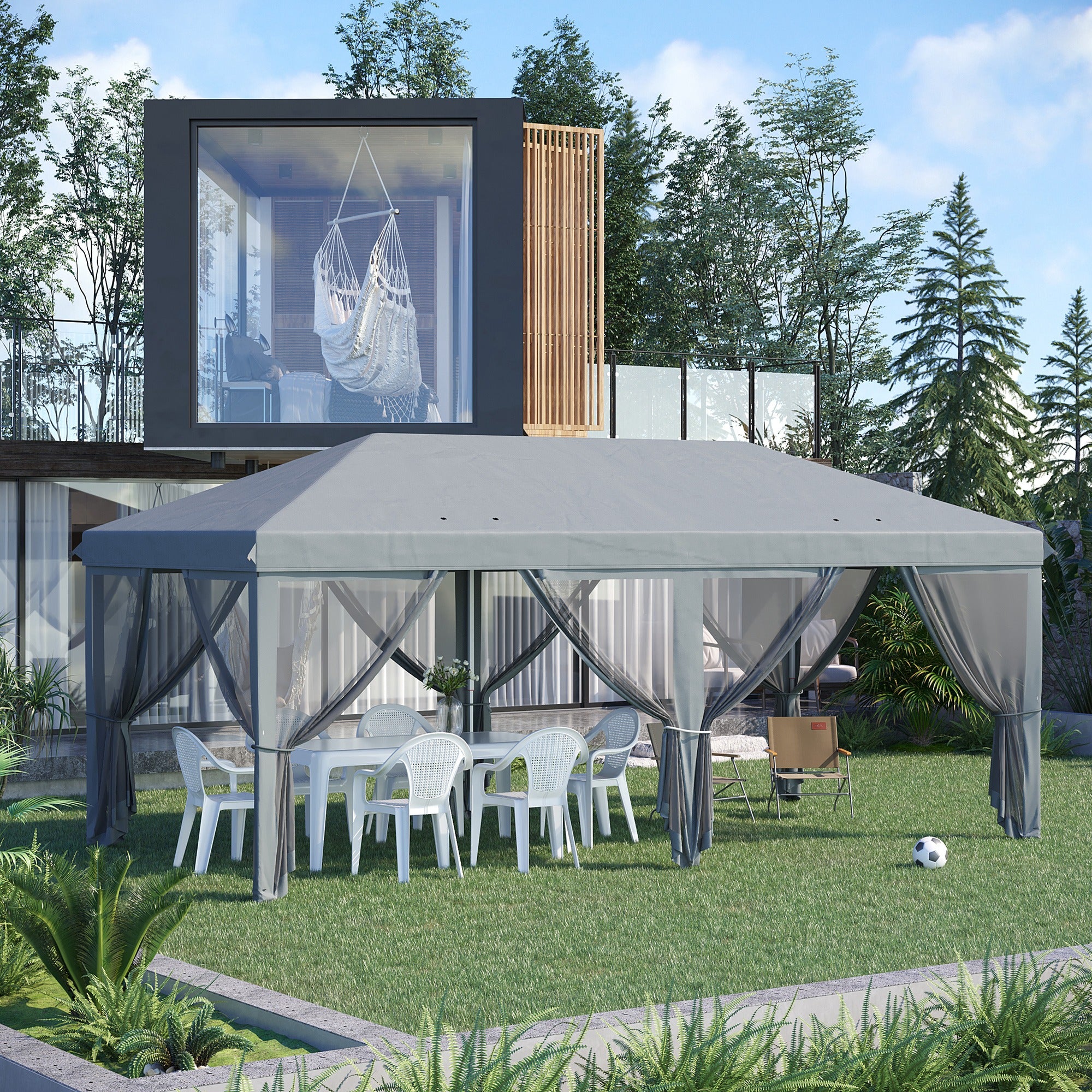 6x3m Outdoor Pop Up Canopy Tent with Mesh Walls and Carry Bag - Grey