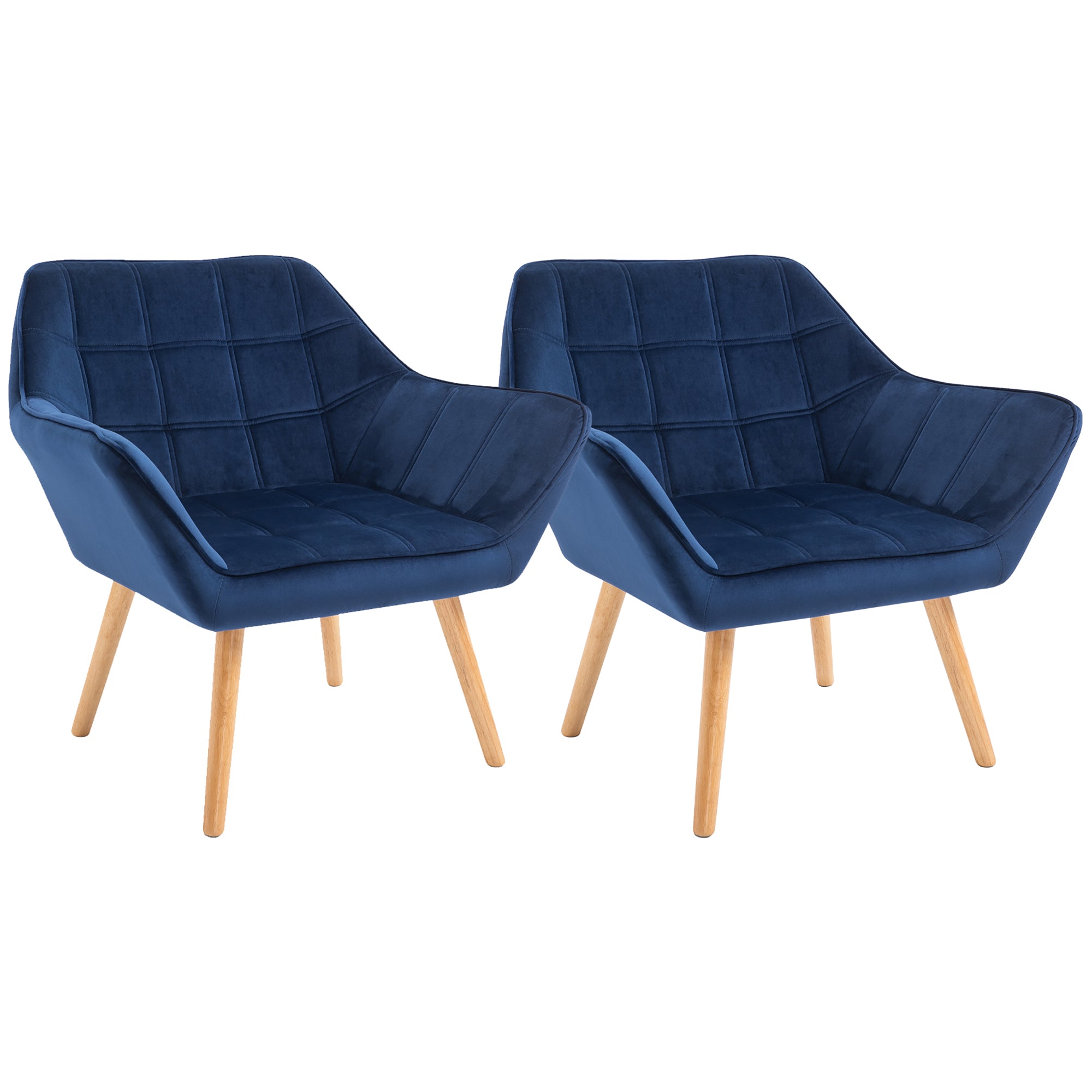 Luxe Velvet Armchair Set of 2 with Lattice Design - Blue