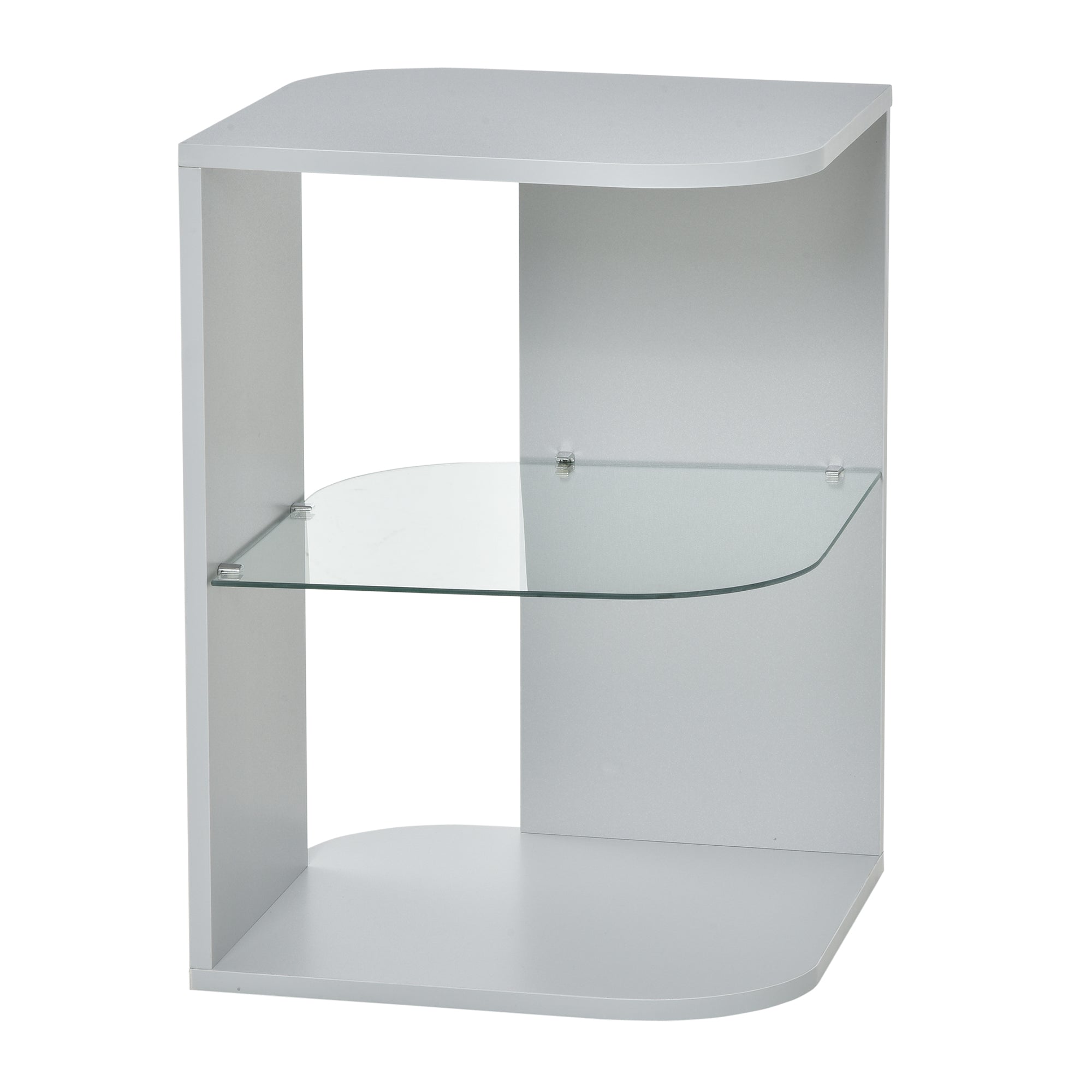 Modern Three Layer Bedside Table with Glass Shelf - Grey