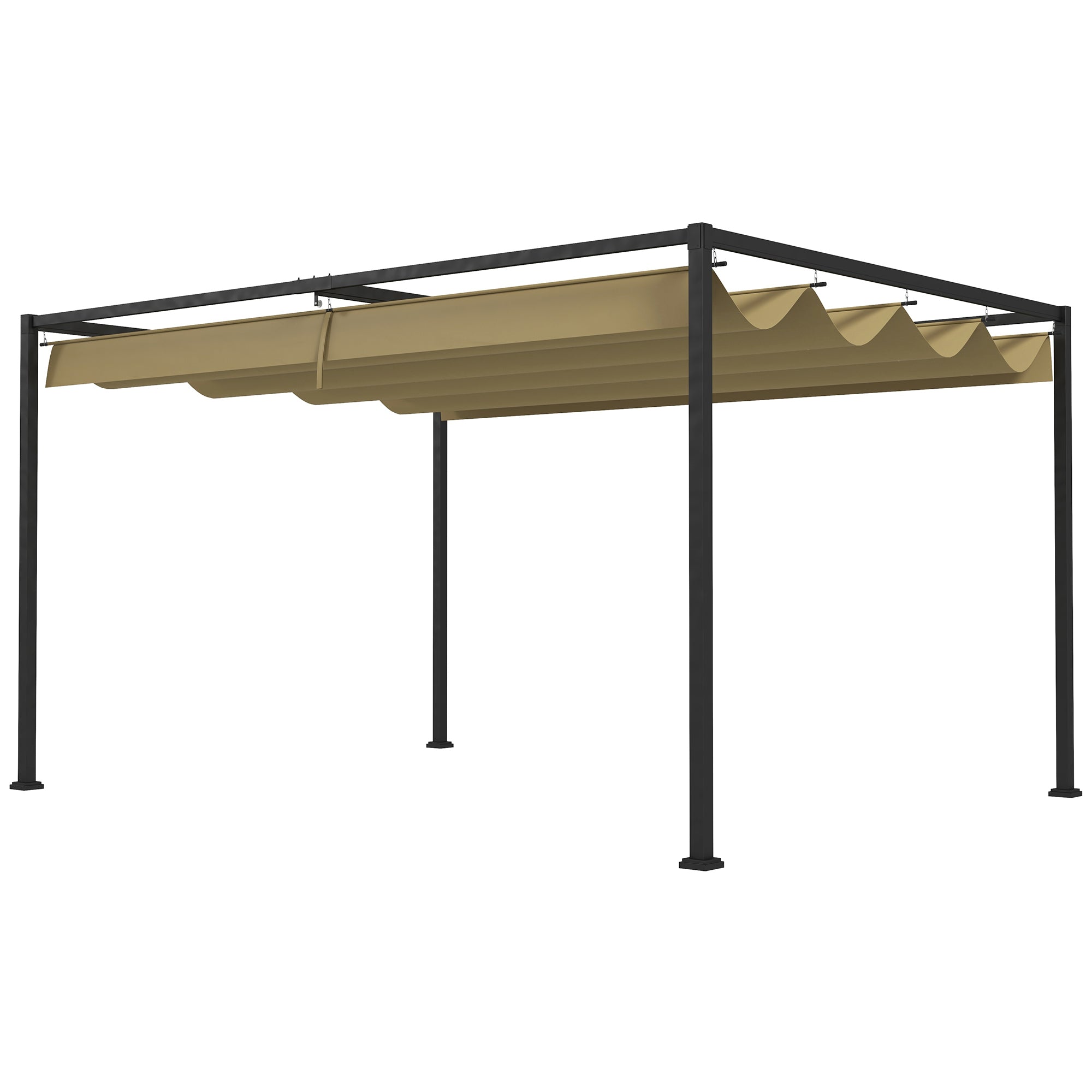 3x2m Metal Pergola with Retractable Roof Garden Gazebo Canopy Shelter - Khaki